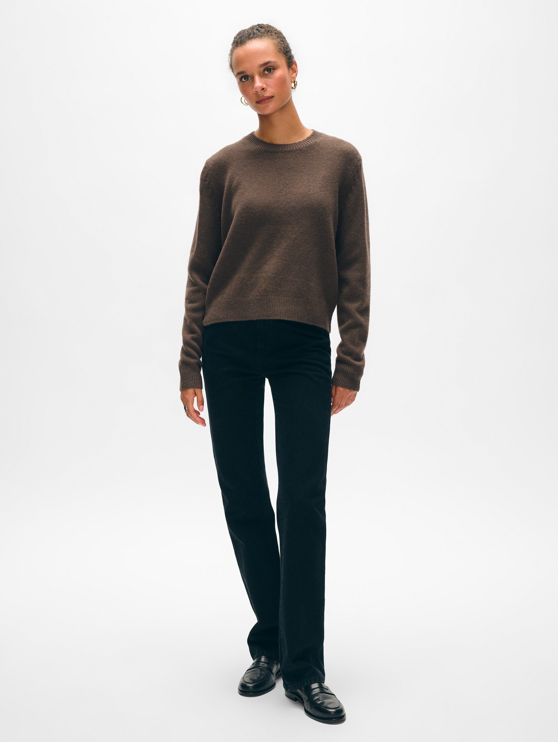 Cashmere Rib Trim Crewneck