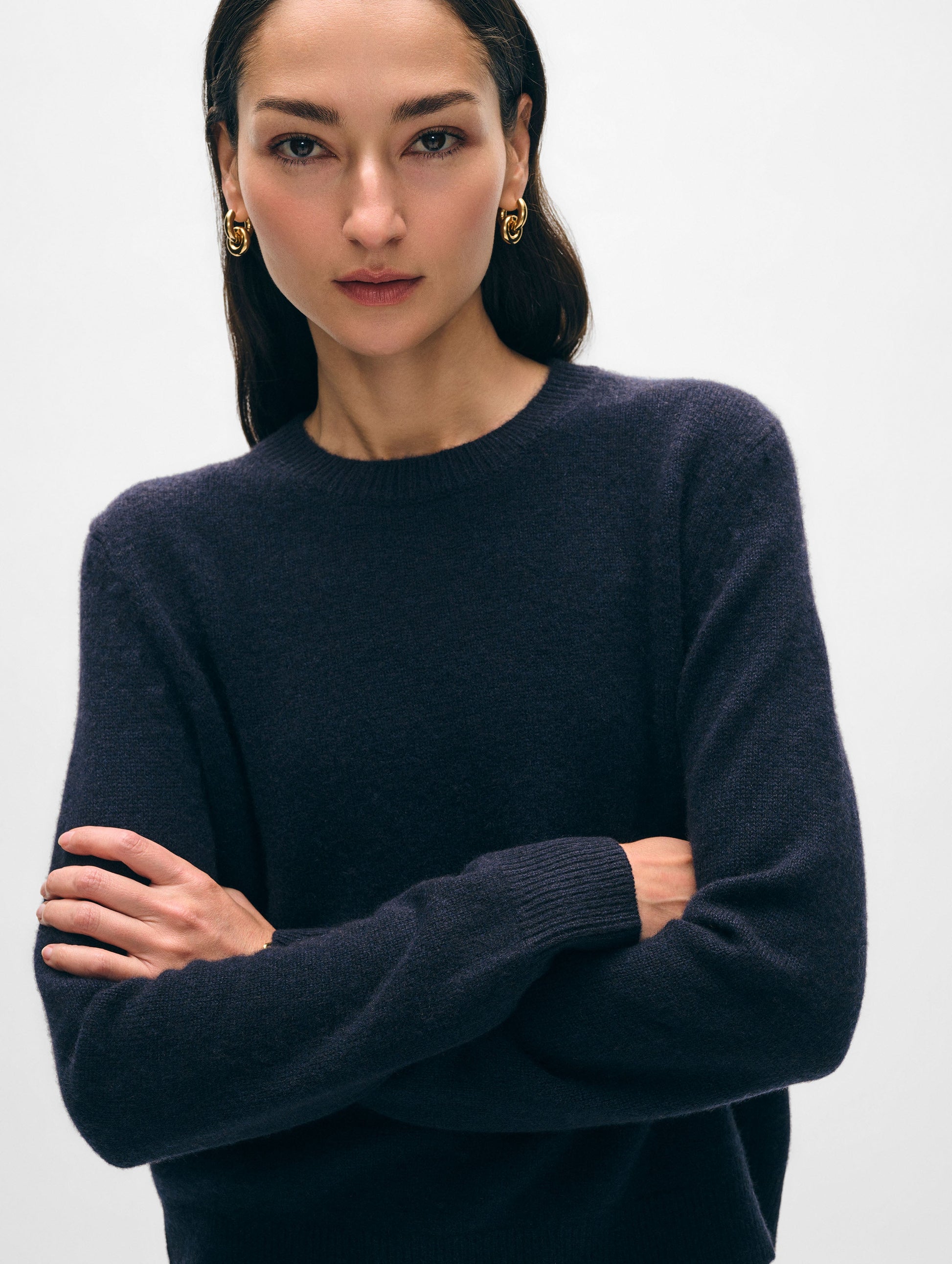 Cashmere Rib Trim Crewneck