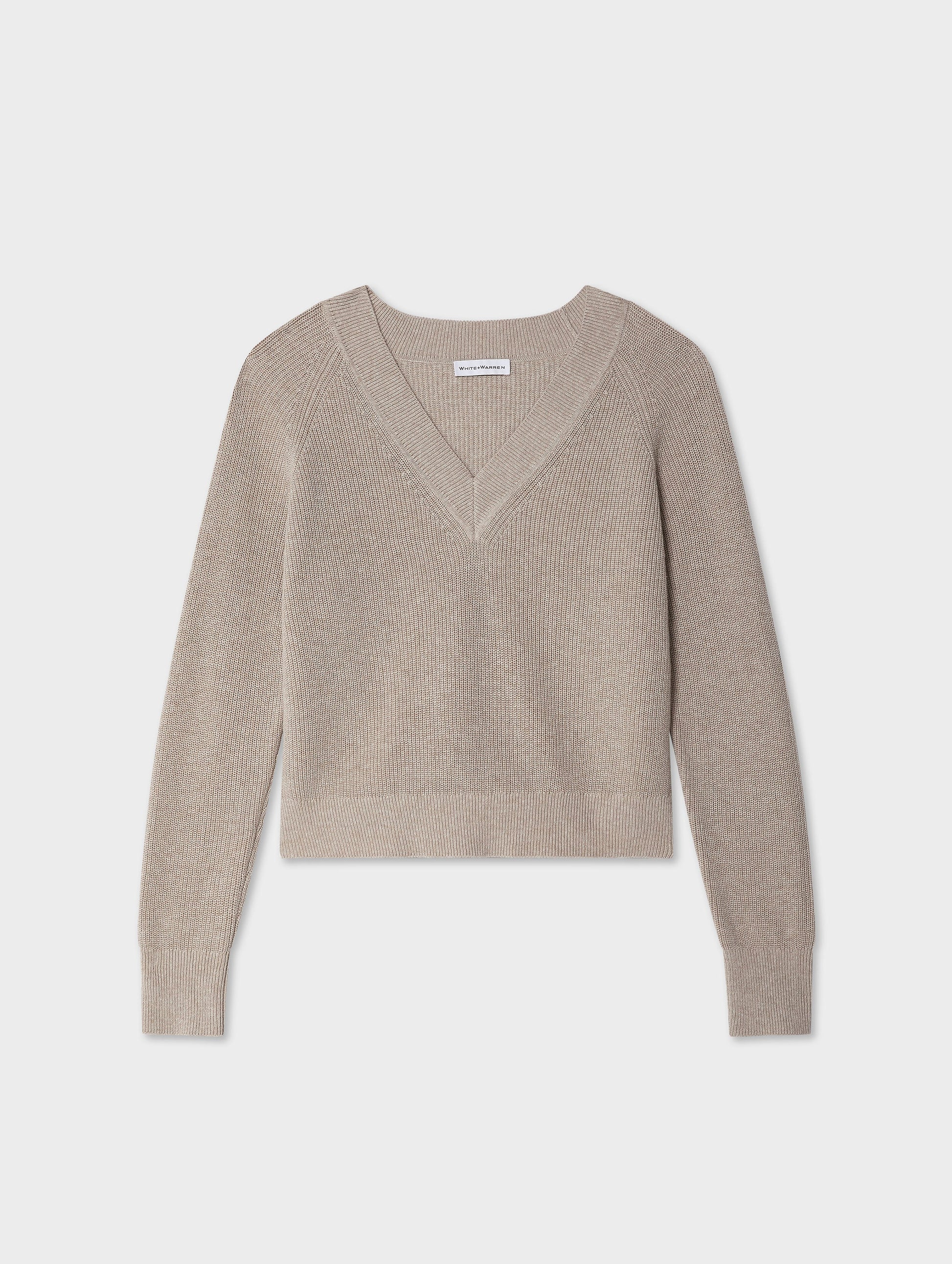 Fine Cotton Blend Ribbed V Neck