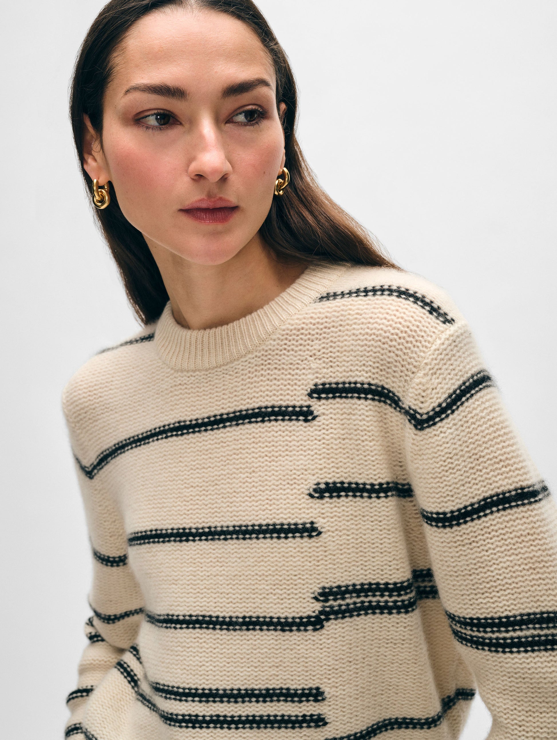 Cashmere Broken Stripe Crewneck