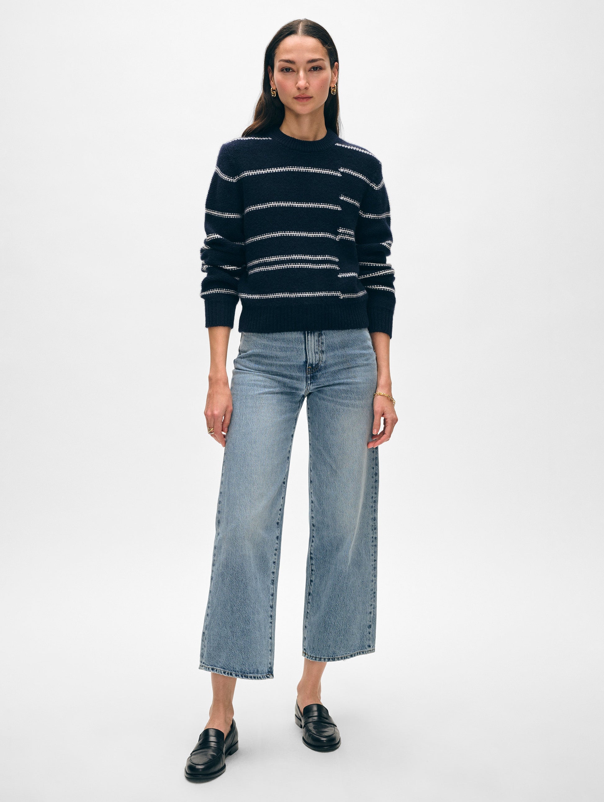 Cashmere Broken Stripe Crewneck
