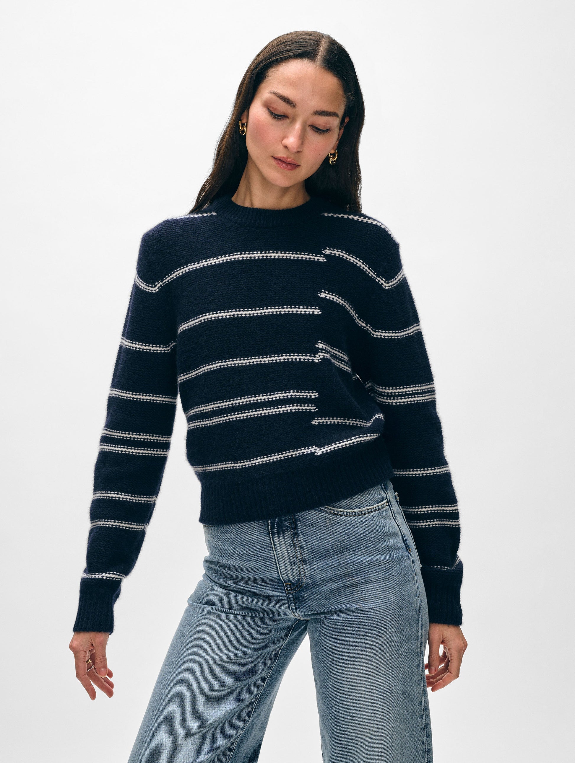 Cashmere Broken Stripe Crewneck
