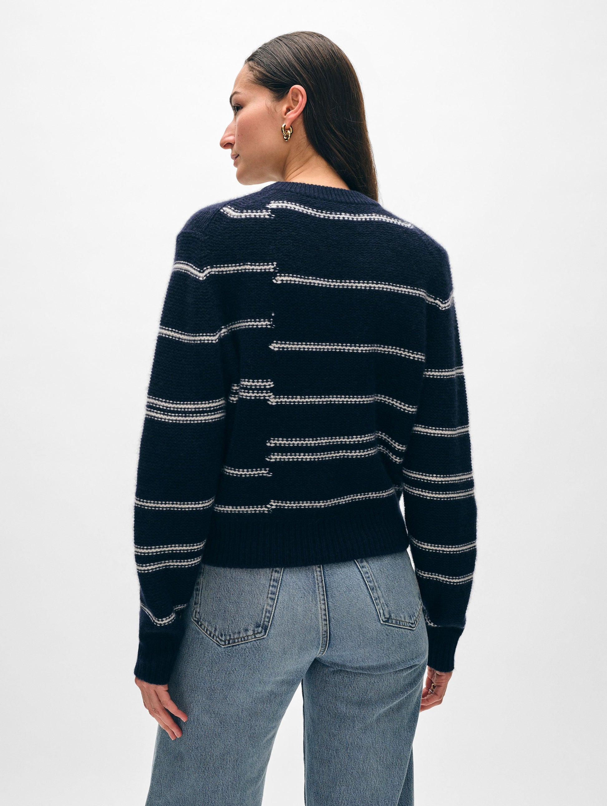 Cashmere Broken Stripe Crewneck