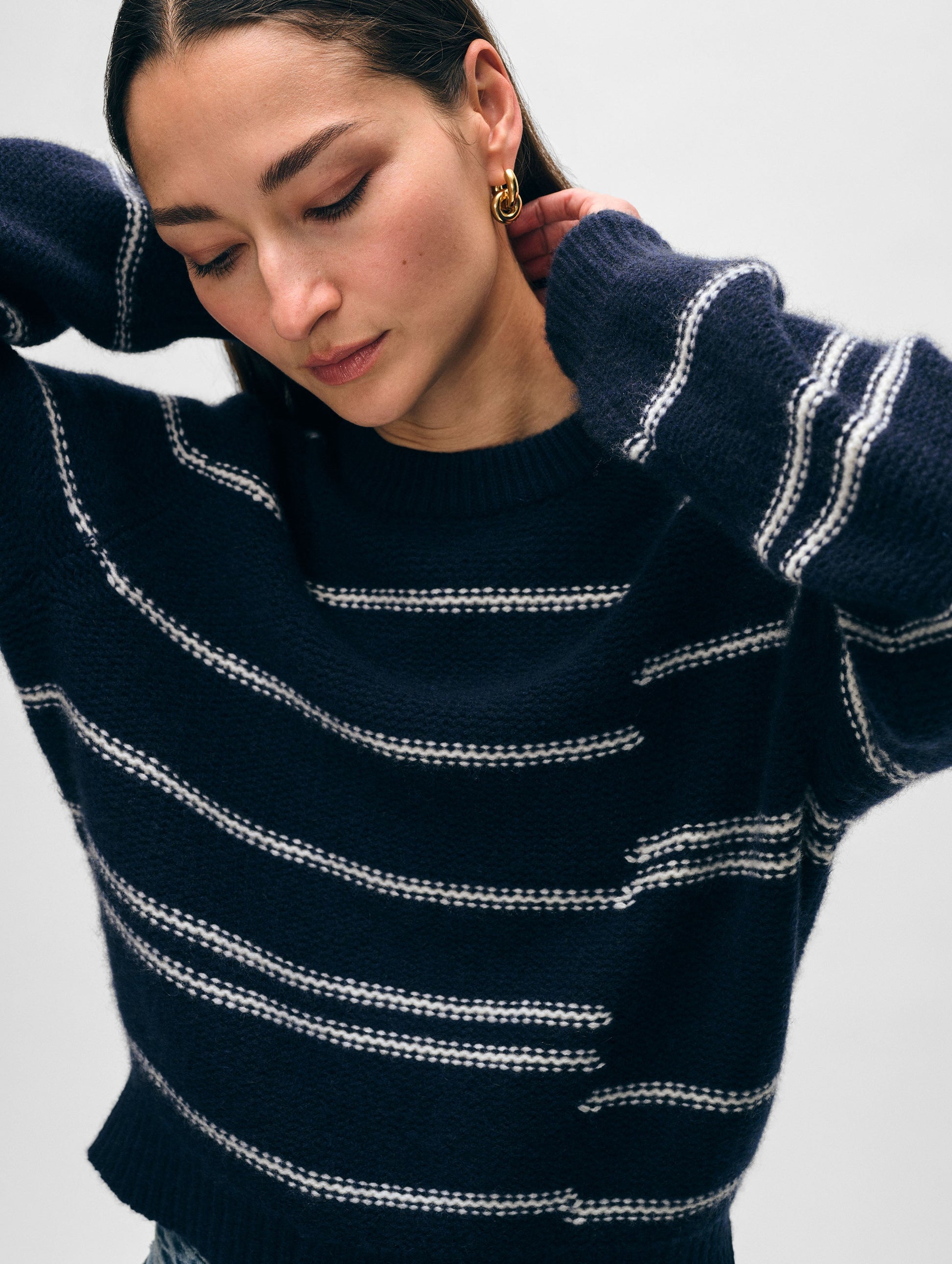 Cashmere Broken Stripe Crewneck