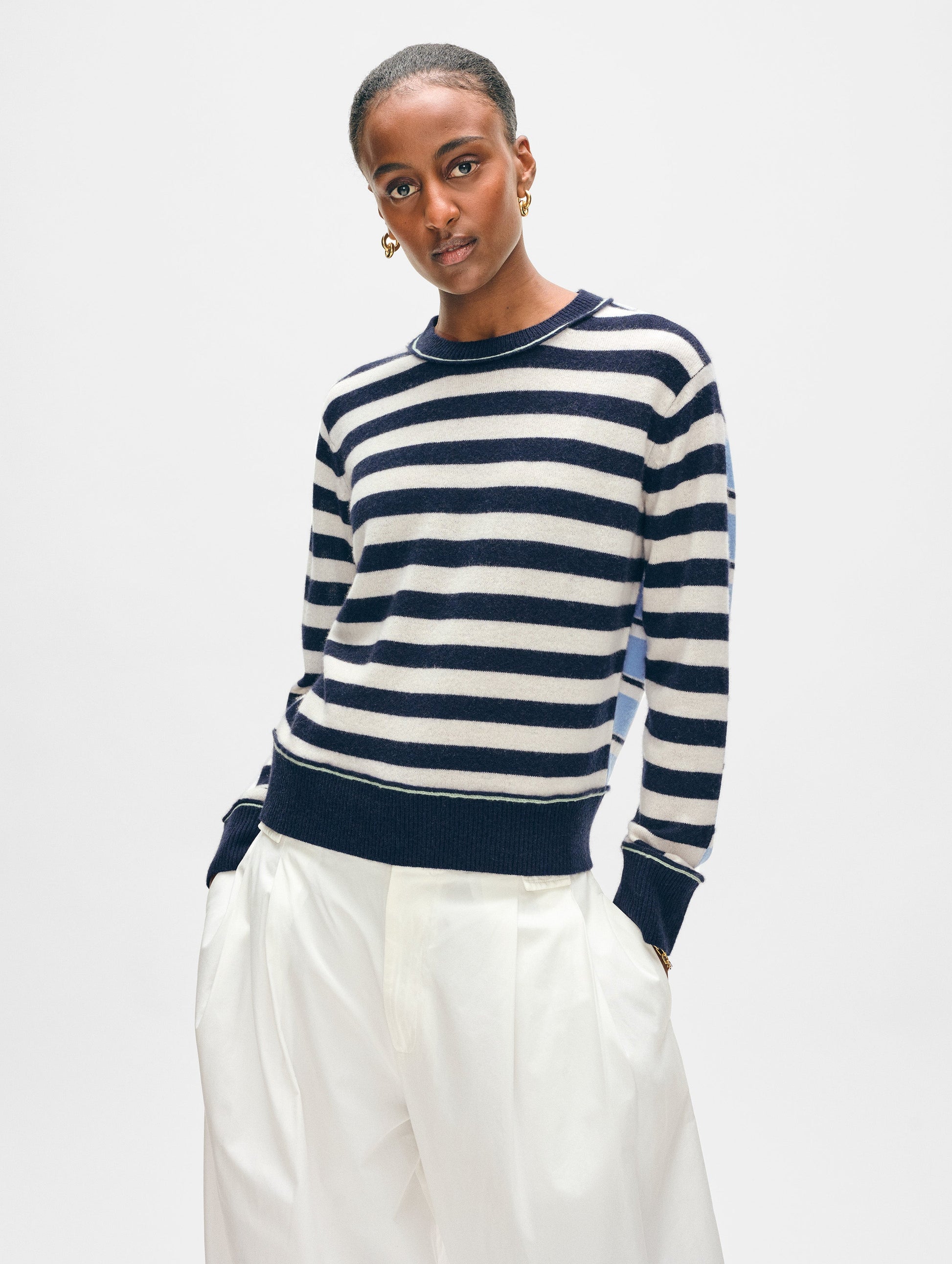 Cashmere Mixed Stripe Crewneck