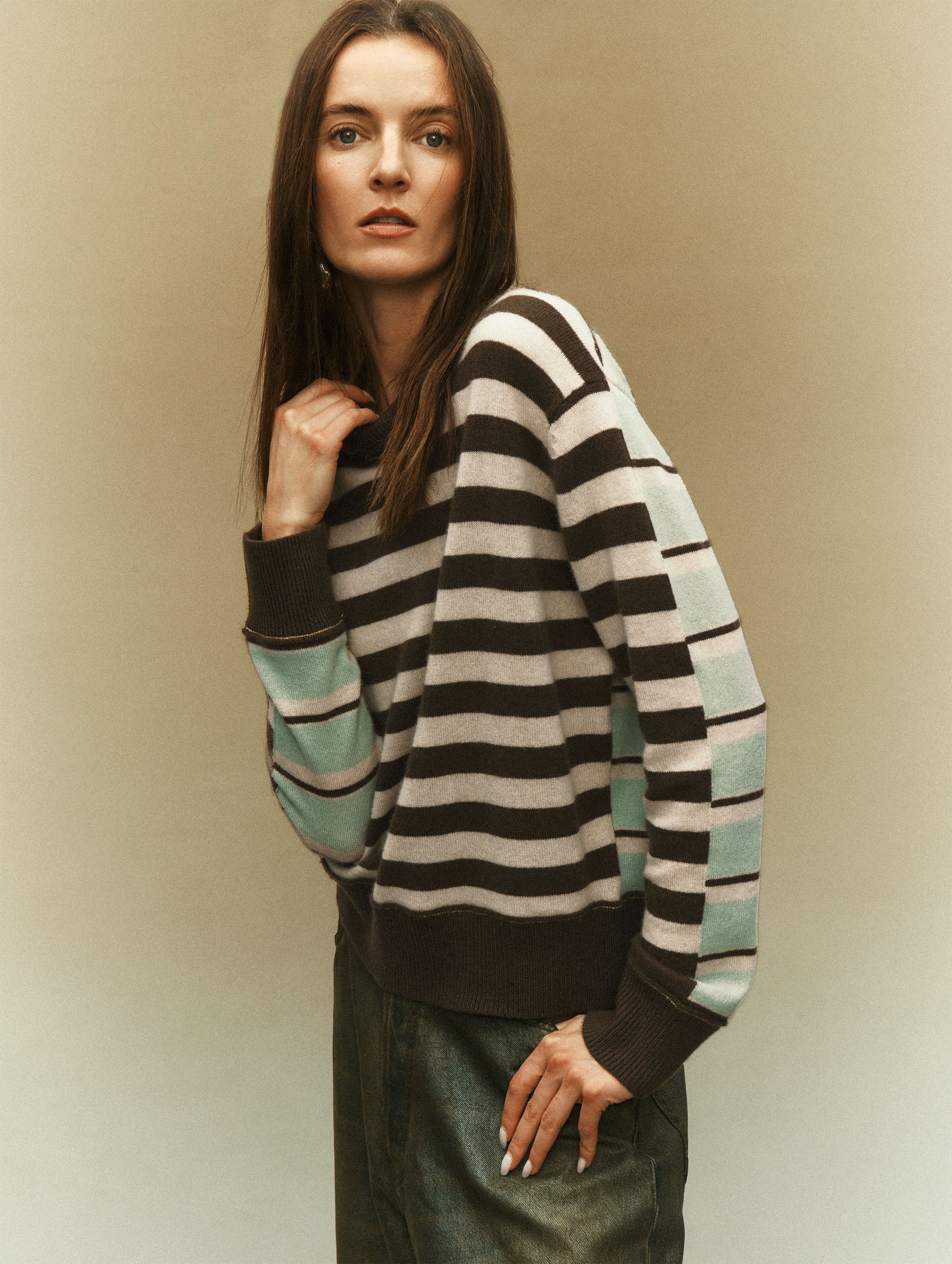 Cashmere Mixed Stripe Crewneck