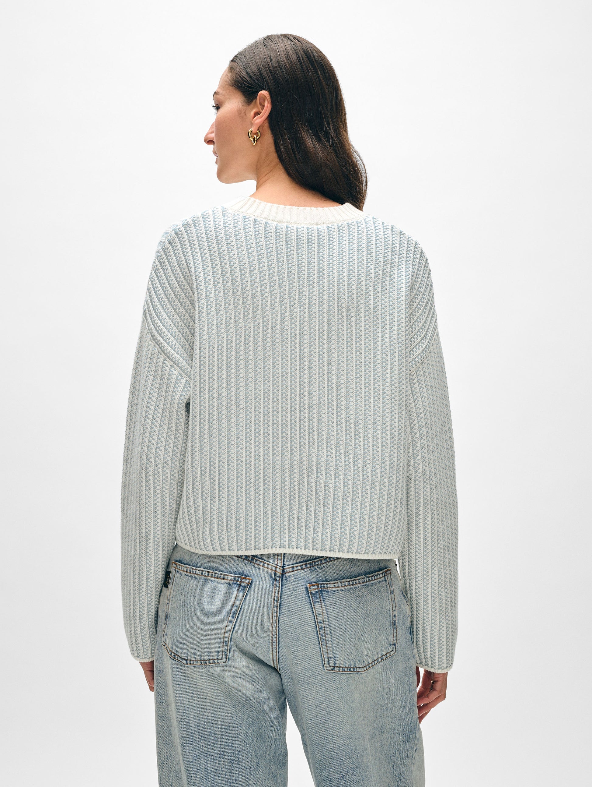 Cotton Two-toned Textured Crewneck
