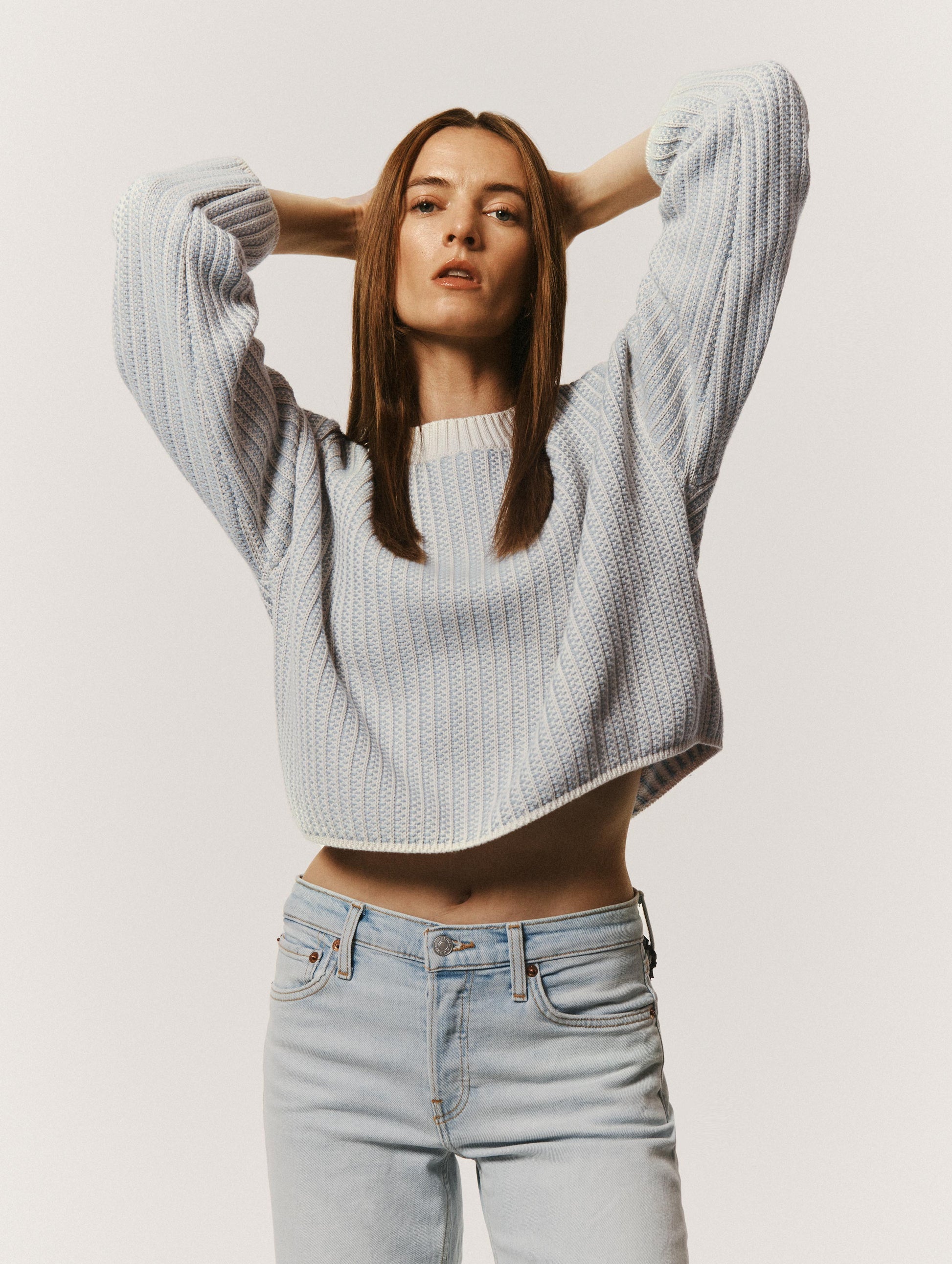 Cotton Two-toned Textured Crewneck