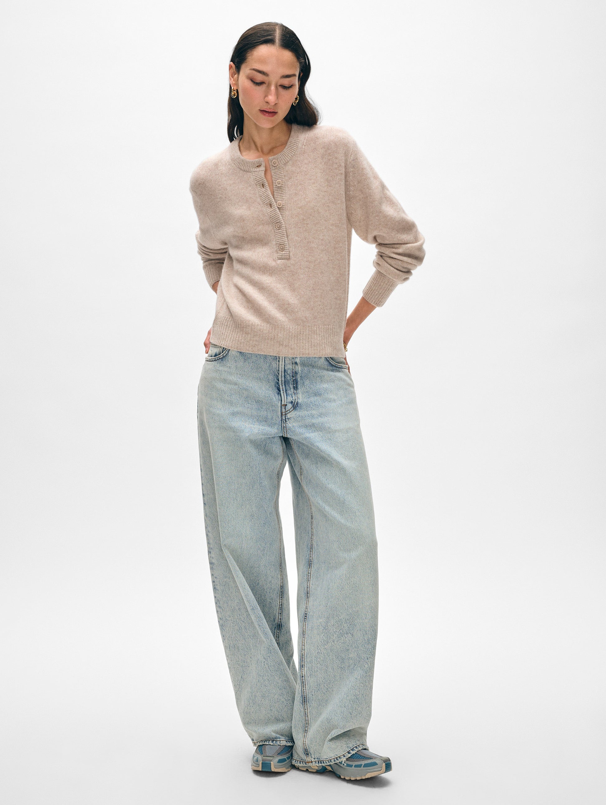 Cashmere Rib Trim Henley