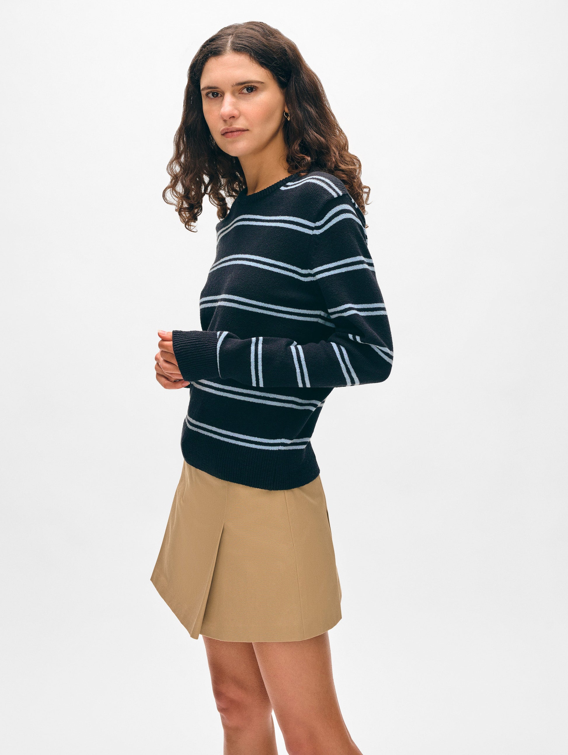 Fine Cotton Bouclé Striped Crewneck