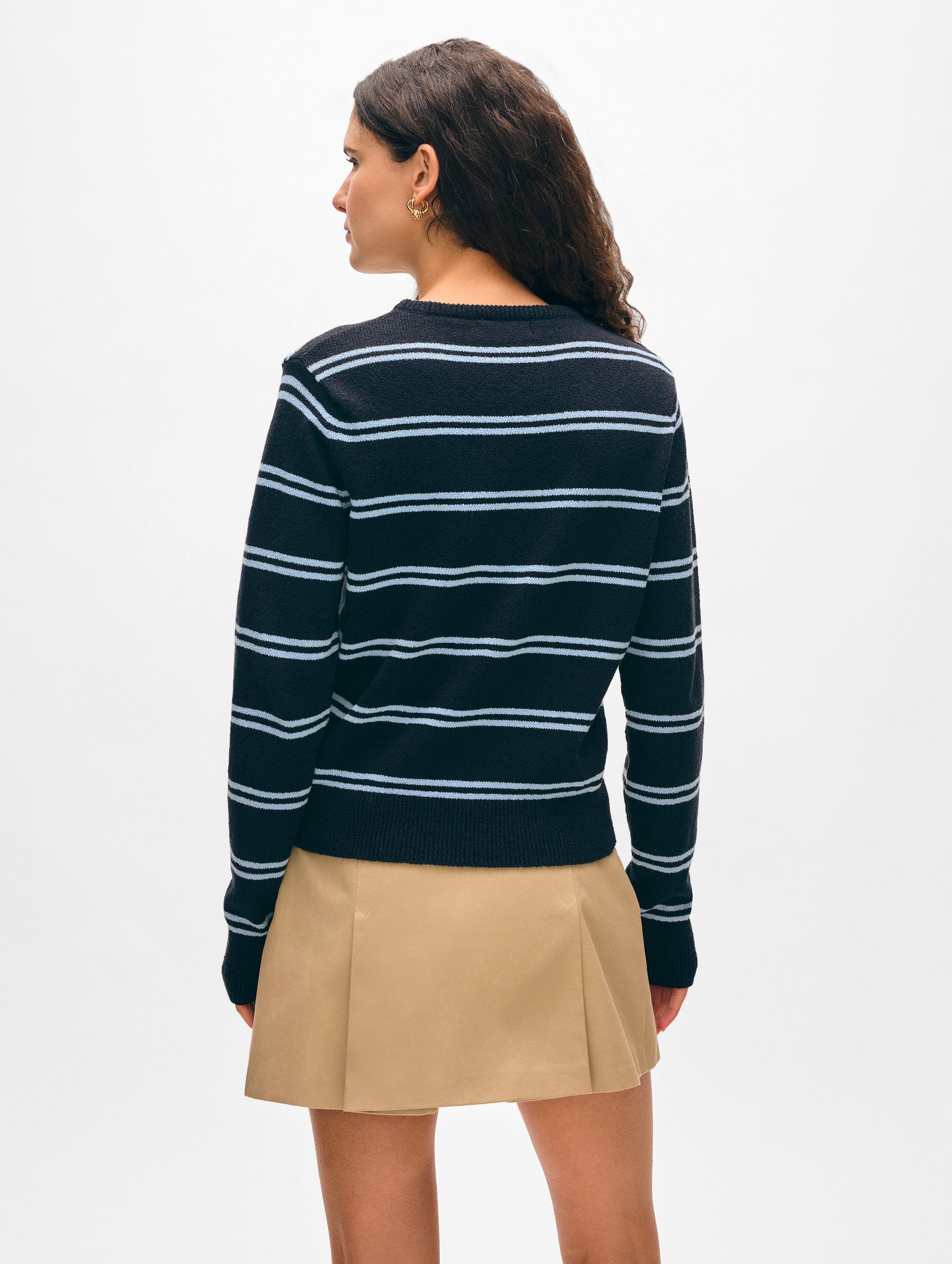 Fine Cotton Bouclé Striped Crewneck