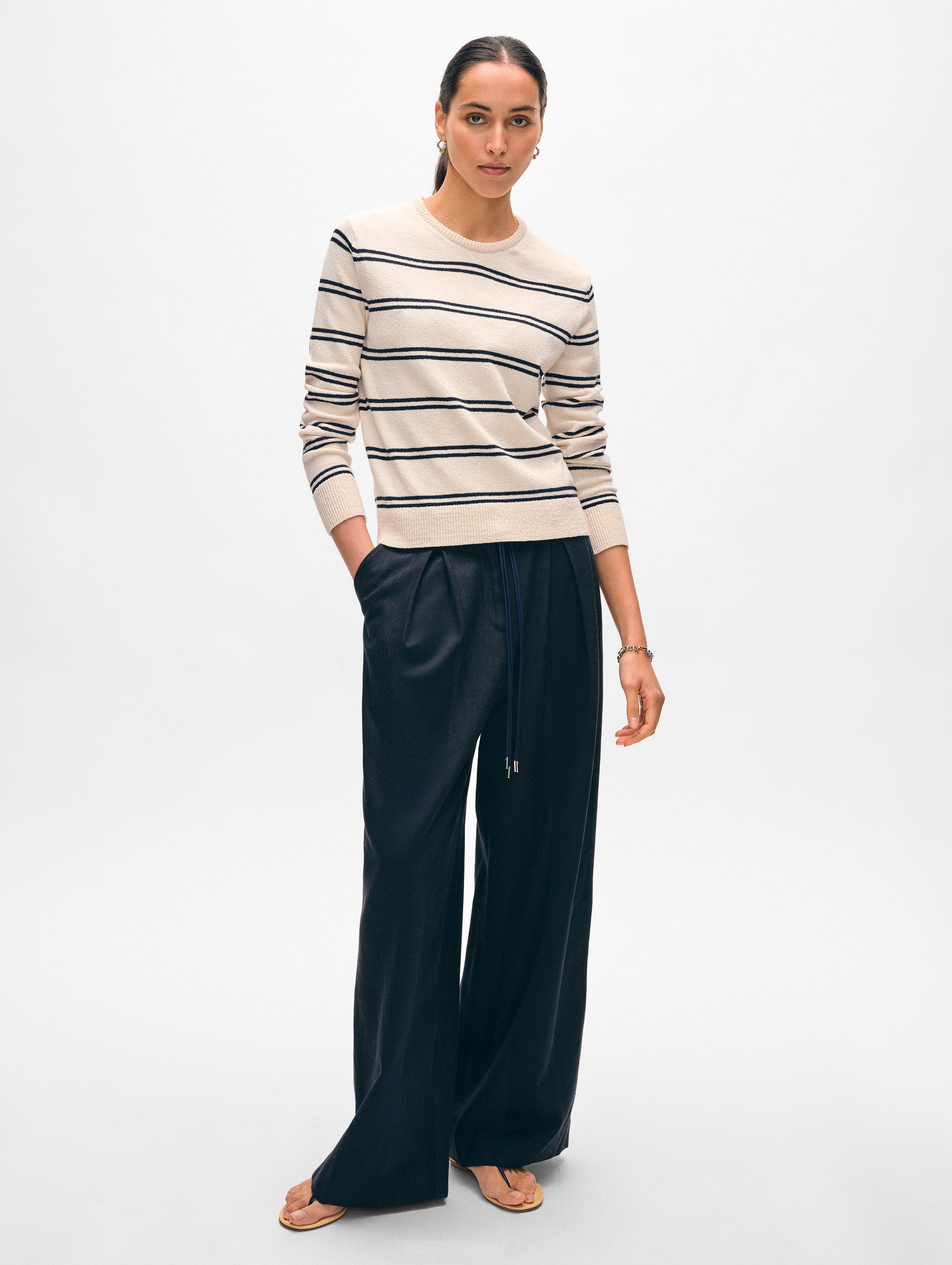 Fine Cotton Bouclé Striped Crewneck