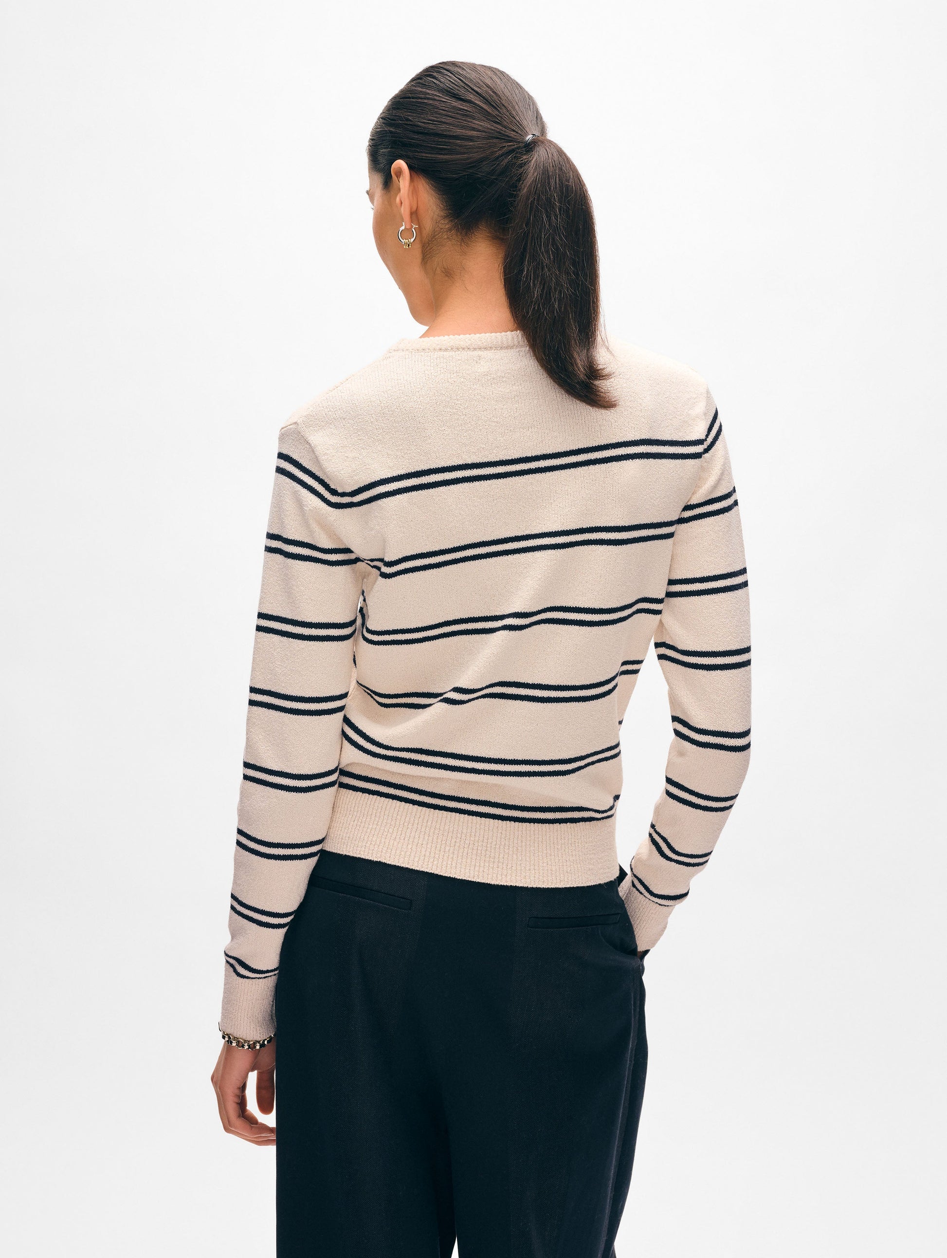 Fine Cotton Bouclé Striped Crewneck
