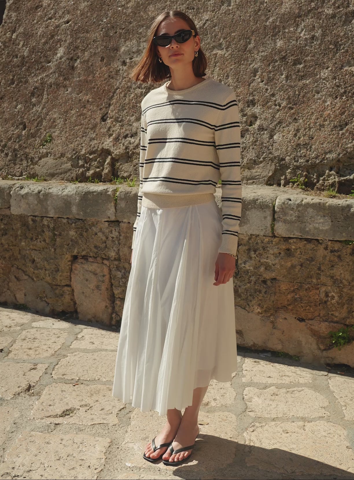 Fine Cotton Bouclé Striped Crewneck