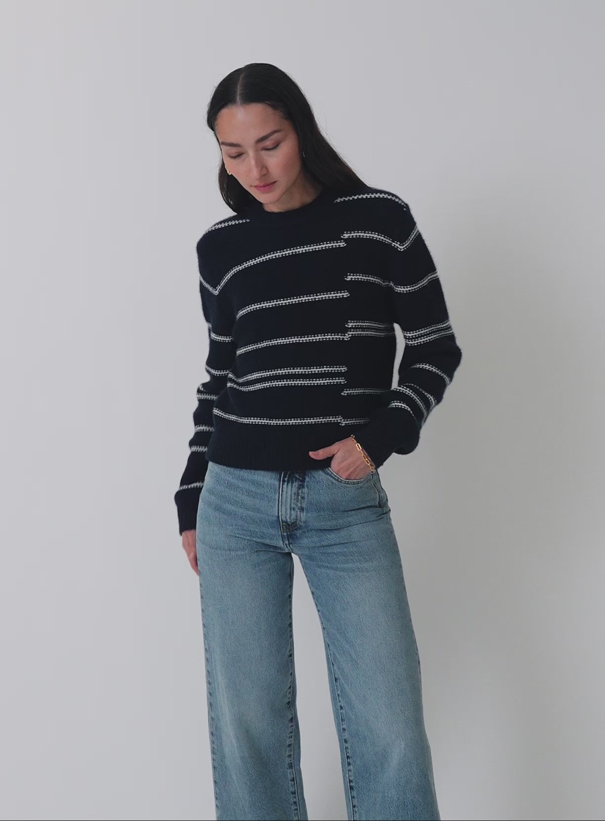 Cashmere Broken Stripe Crewneck