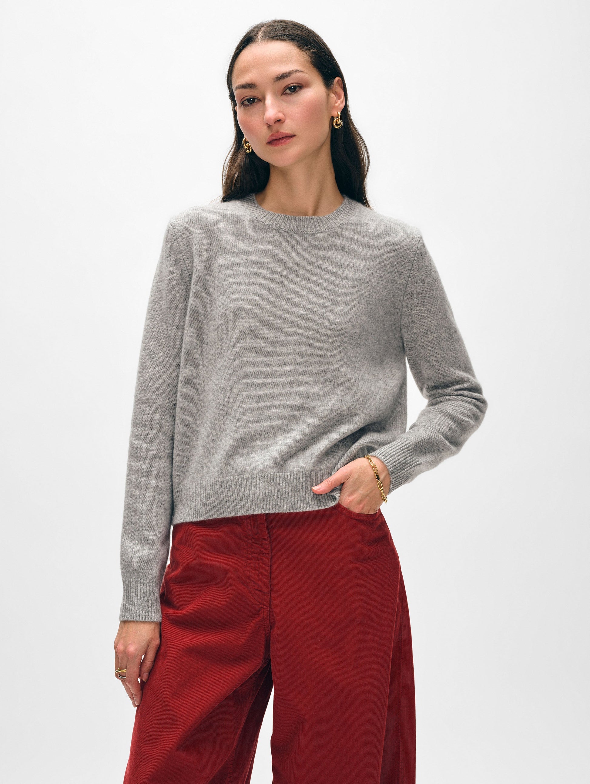 Cashmere Rib Trim Crewneck