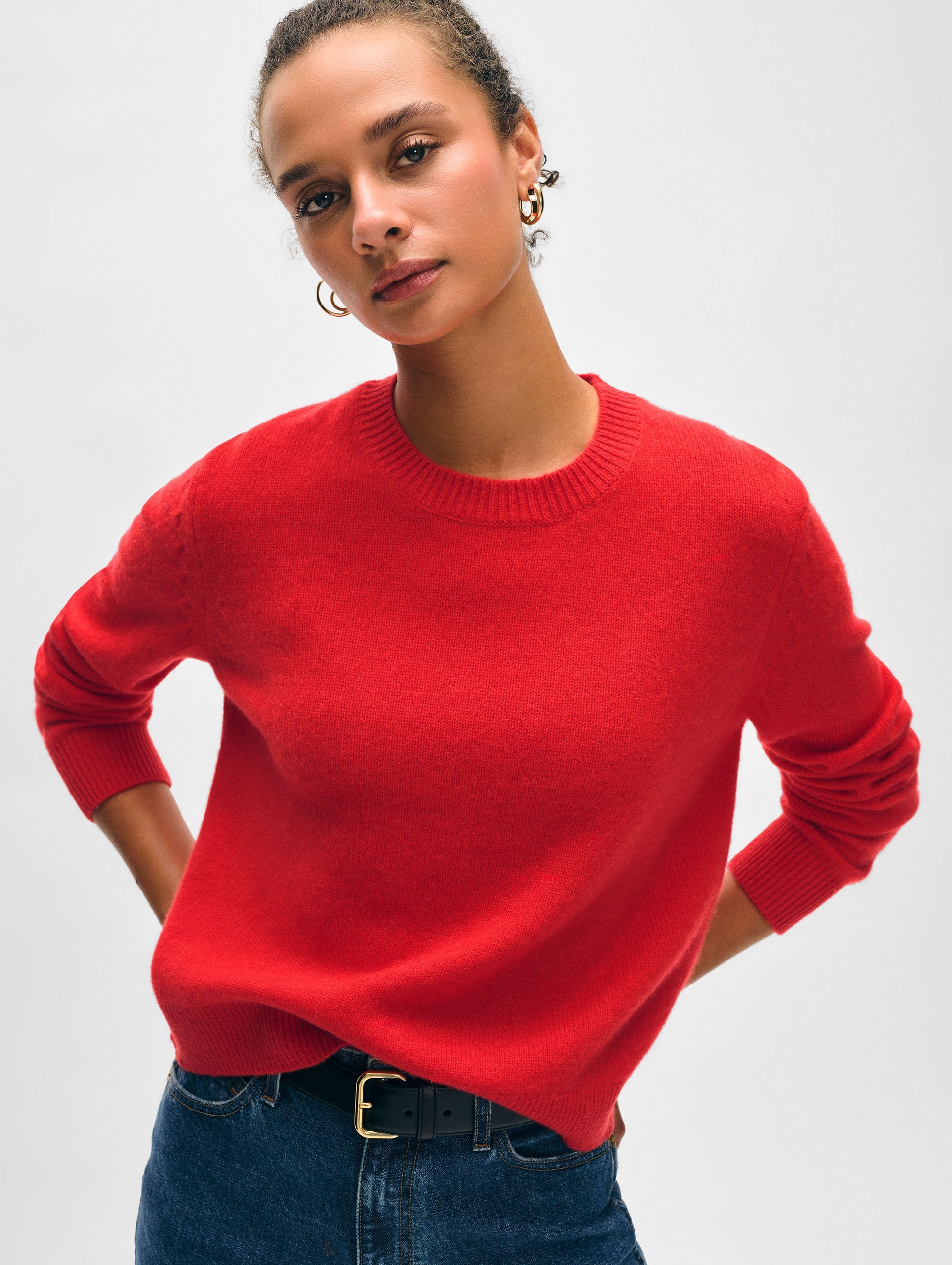 Cashmere Rib Trim Crewneck