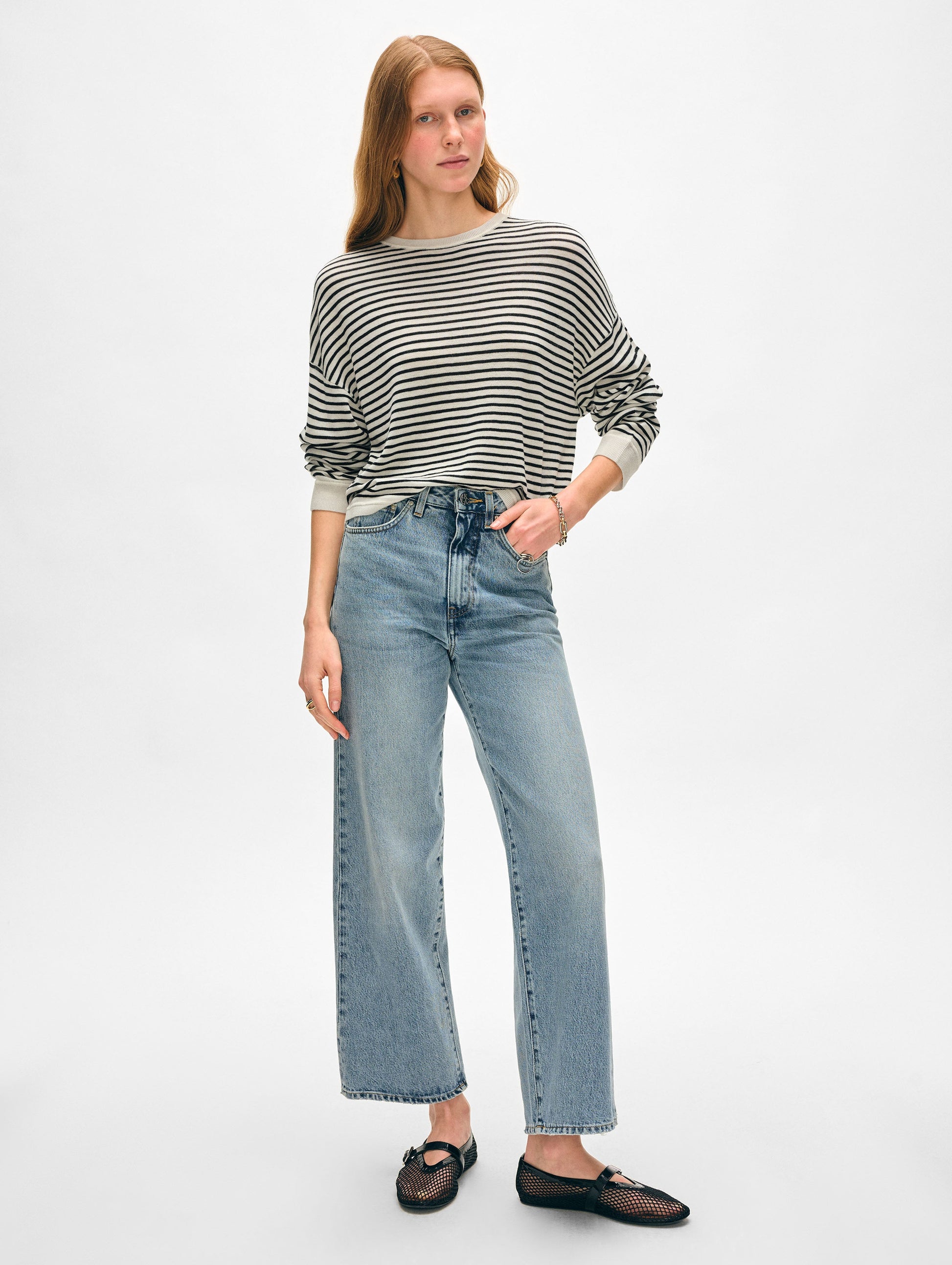 Superfine Cashmere Striped Sweatshirt