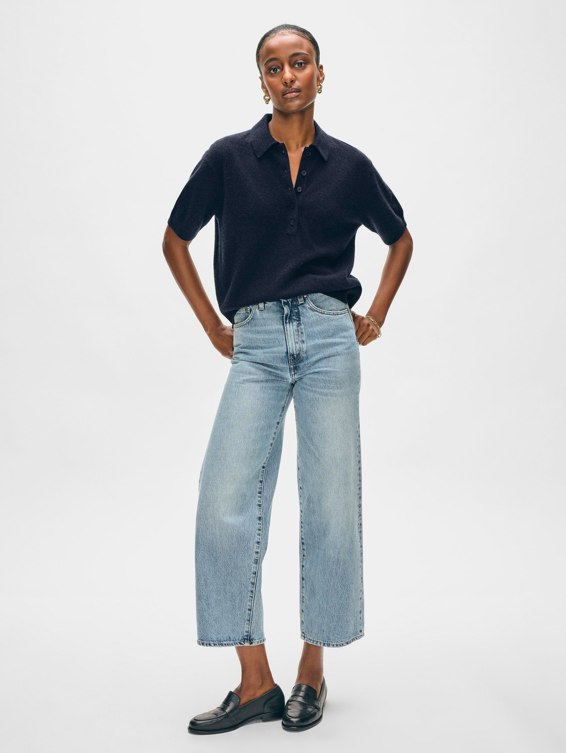 Cashmere Short Sleeve Button Polo
