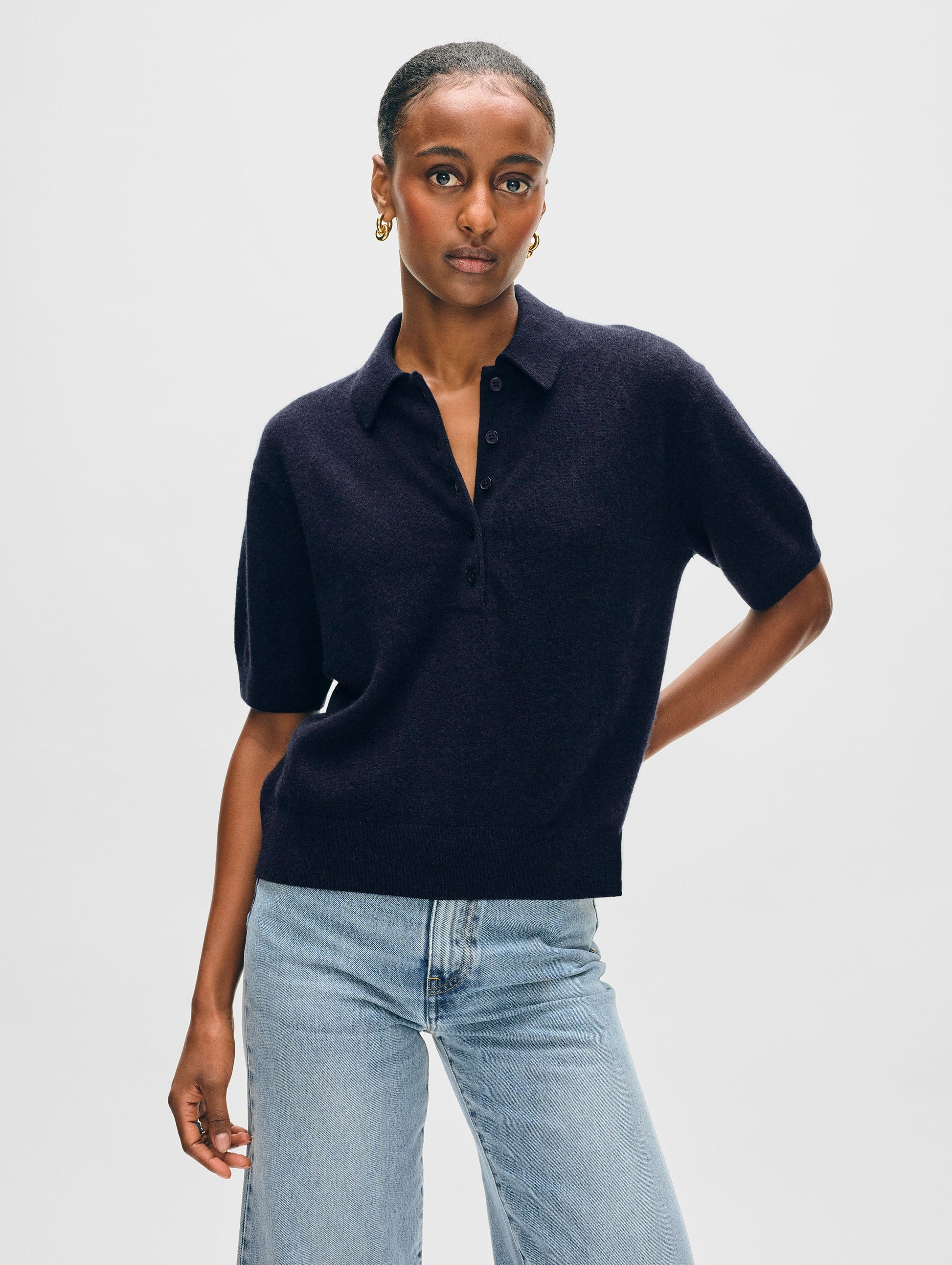 Cashmere Short Sleeve Button Polo