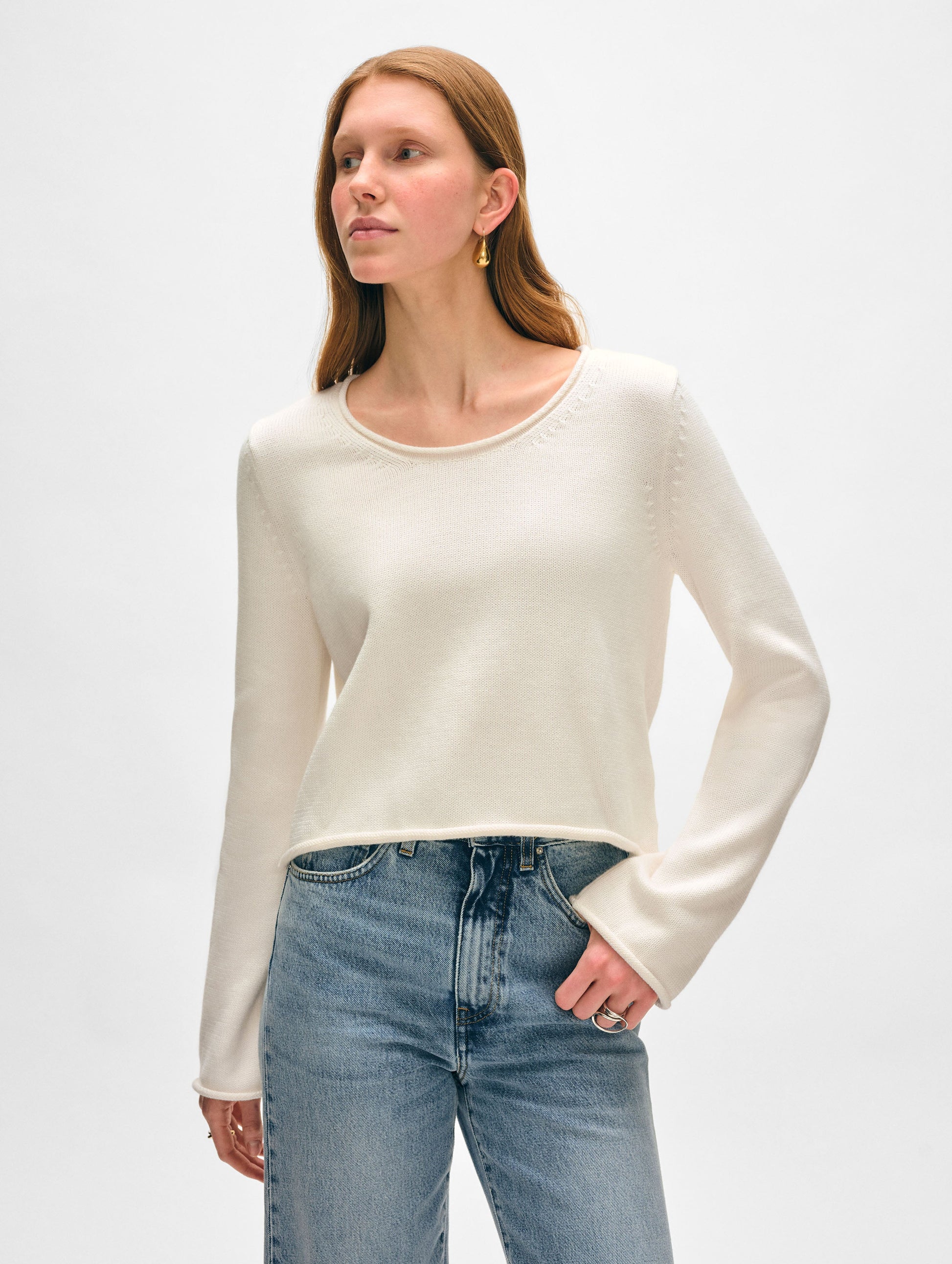 Cotton Roll Trim Crewneck