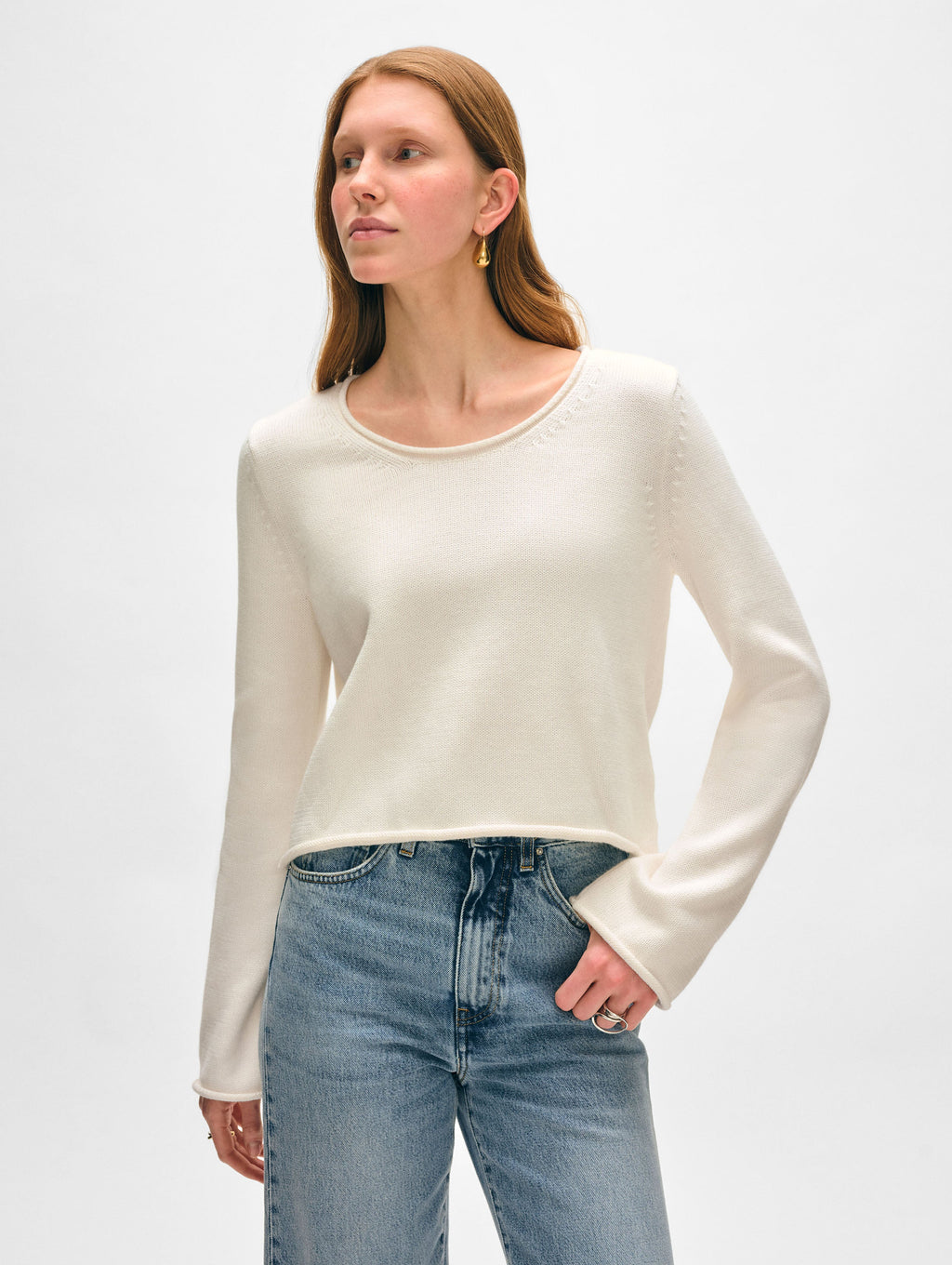 Cotton Roll Trim Crewneck