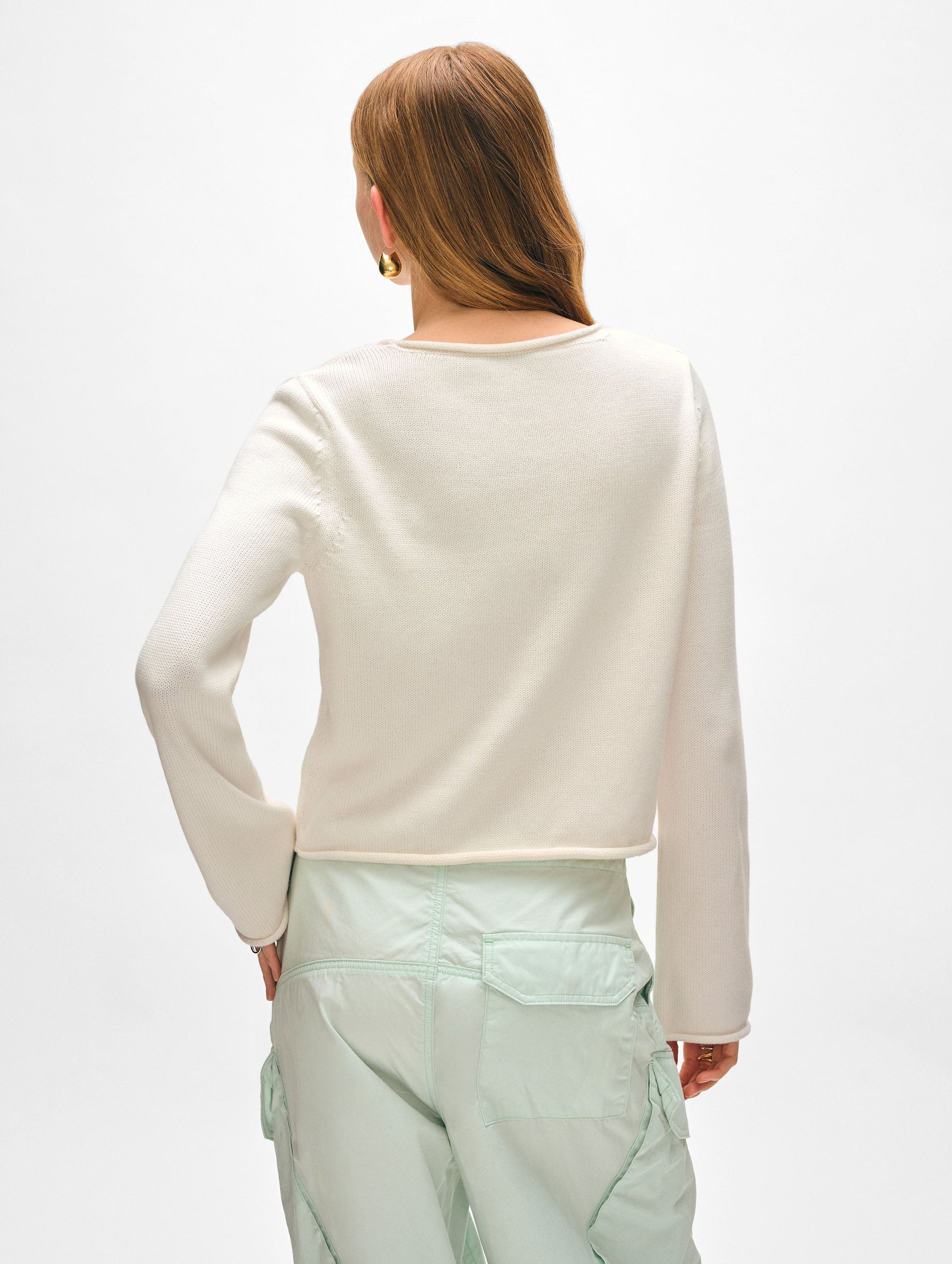 Cotton Roll Trim Crewneck