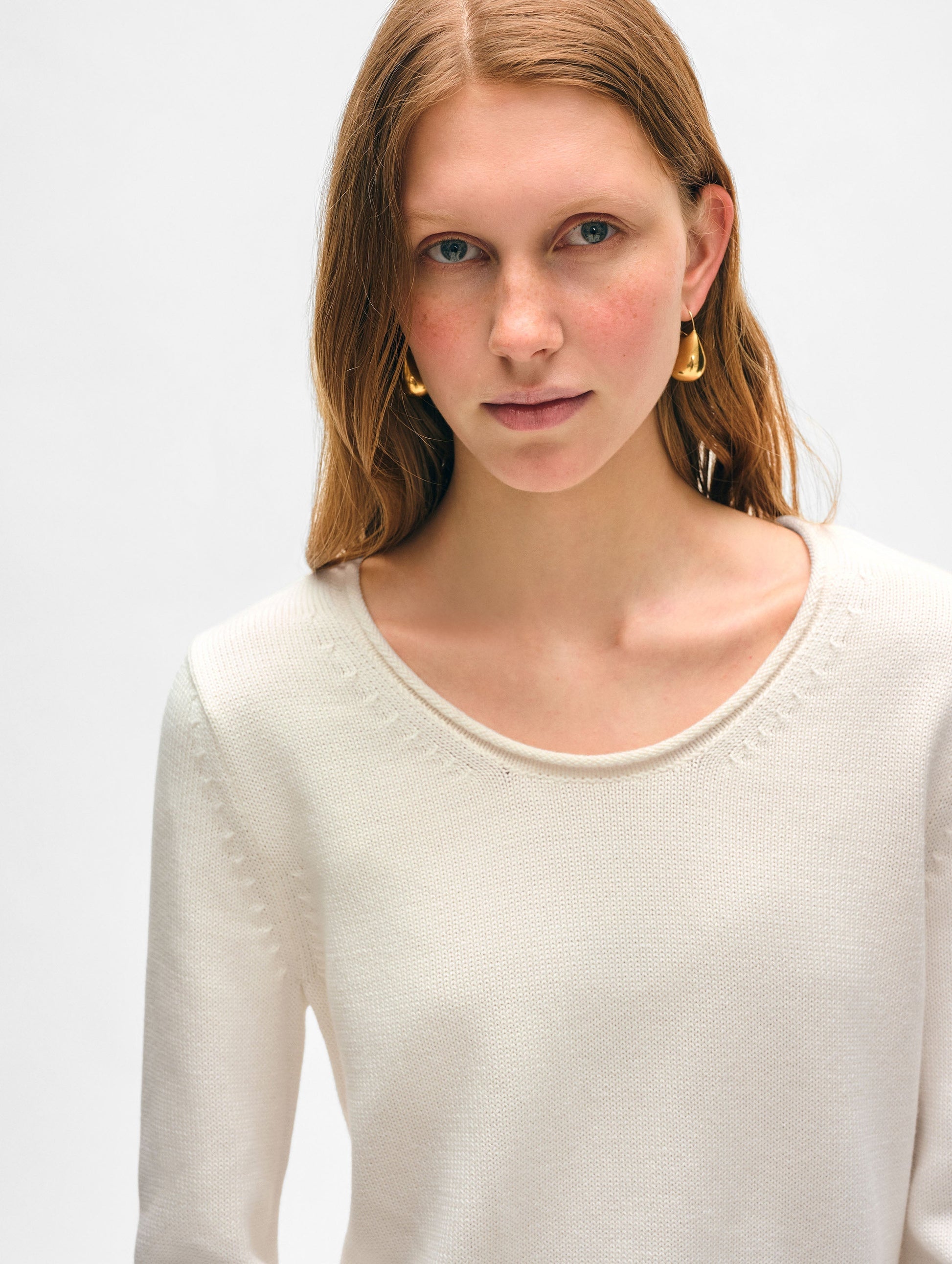 Cotton Roll Trim Crewneck