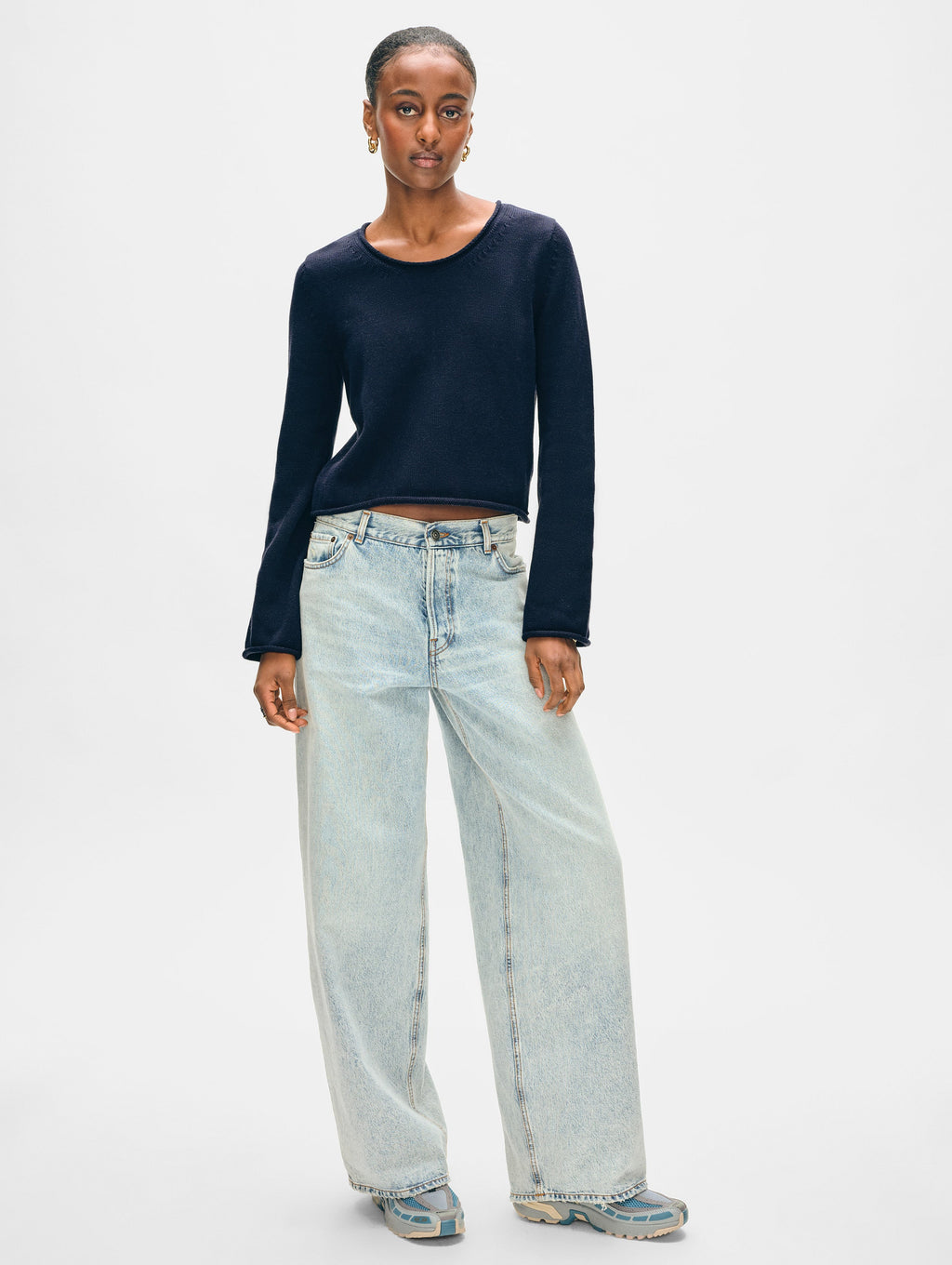 Cotton Roll Trim Crewneck