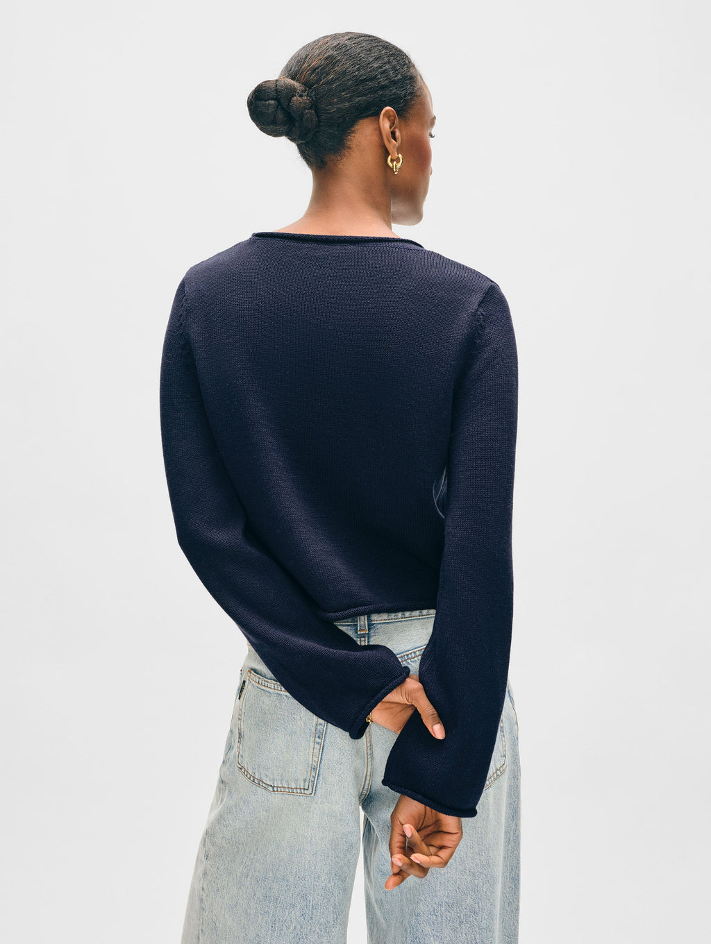 Cotton Roll Trim Crewneck