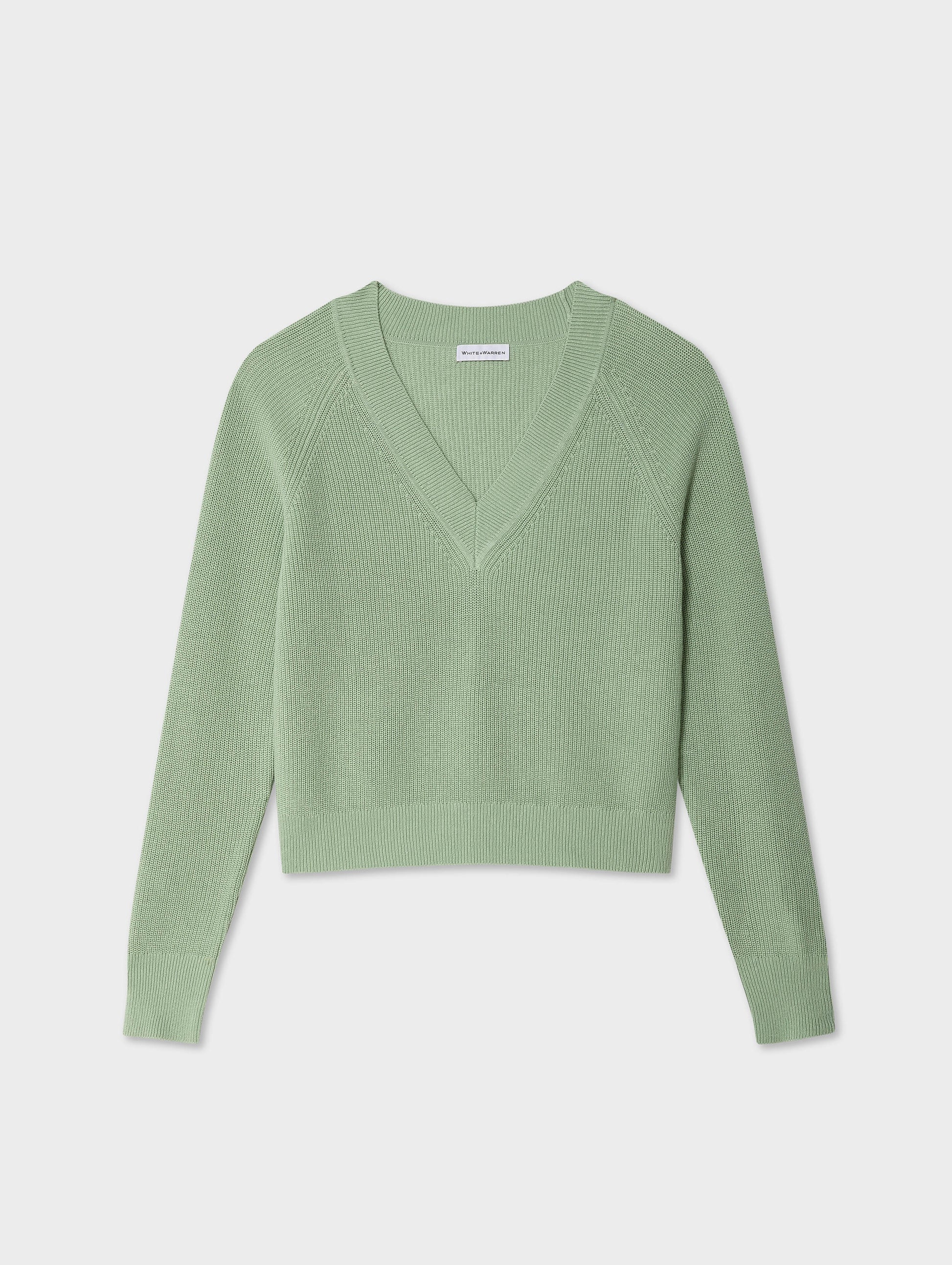 Fine Cotton Blend Ribbed V Neck