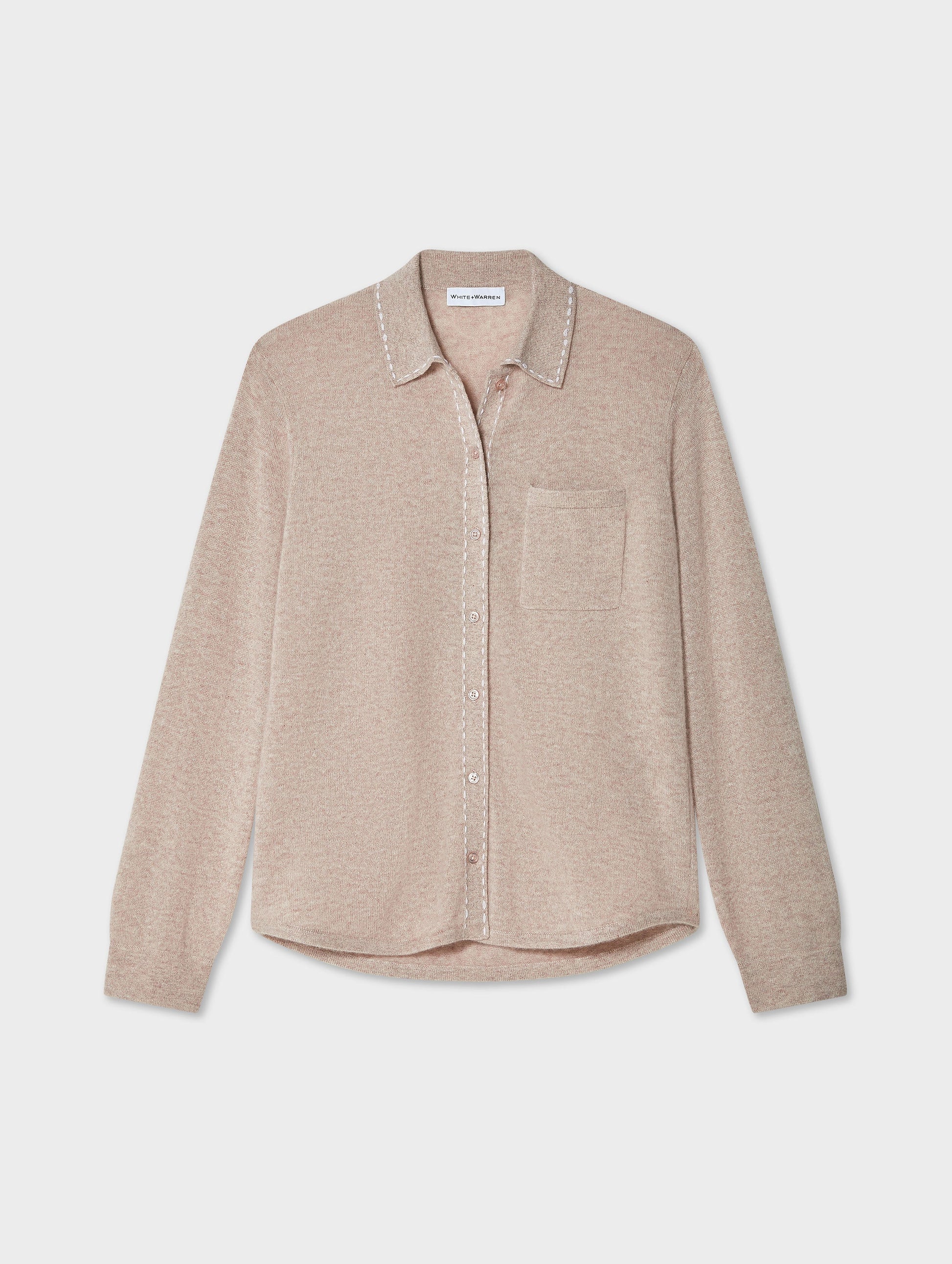 Cashmere Embroidered Trim Button Down Shirt