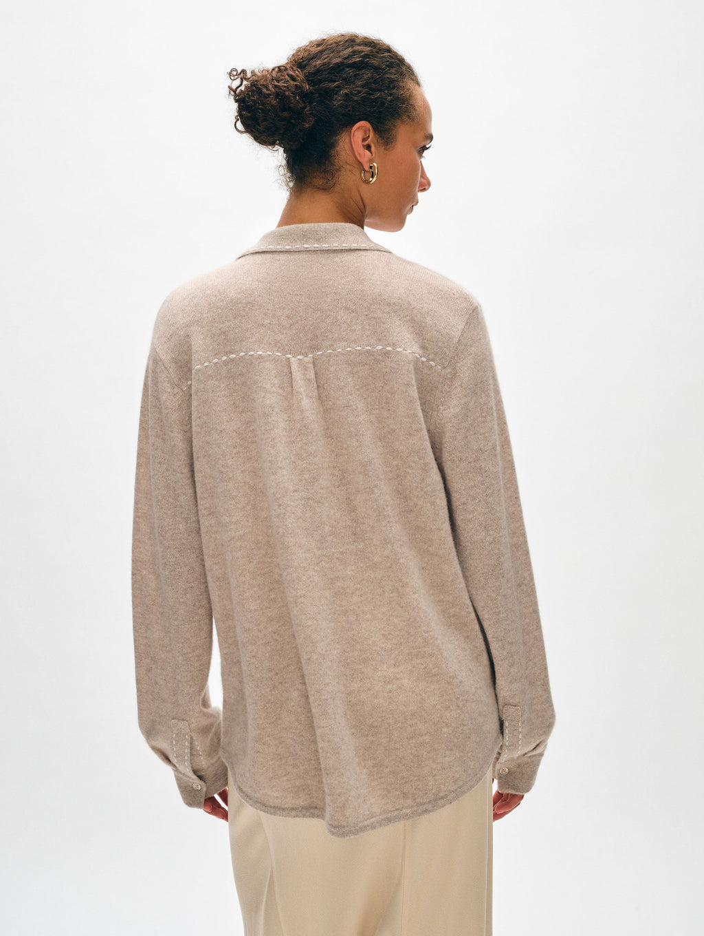 Cashmere Embroidered Trim Button Down Shirt