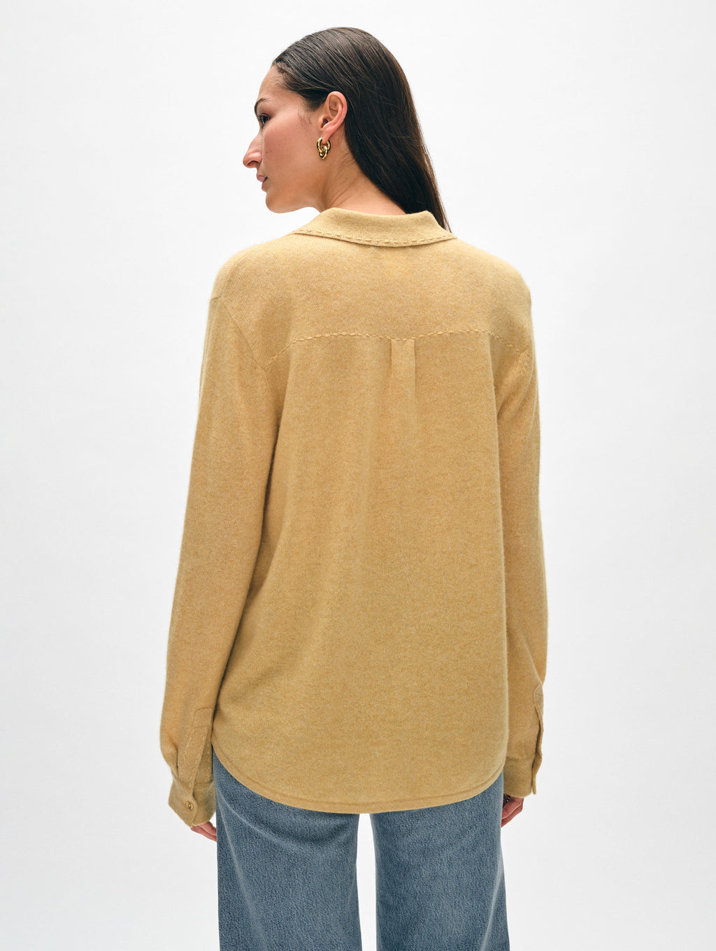 Cashmere Embroidered Trim Button Down Shirt