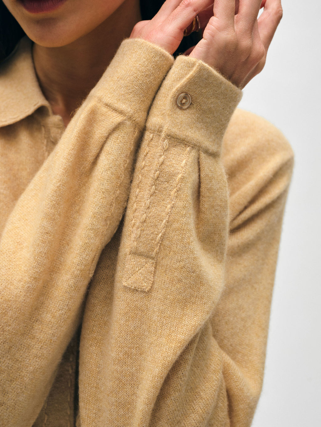 Cashmere Embroidered Trim Button Down Shirt