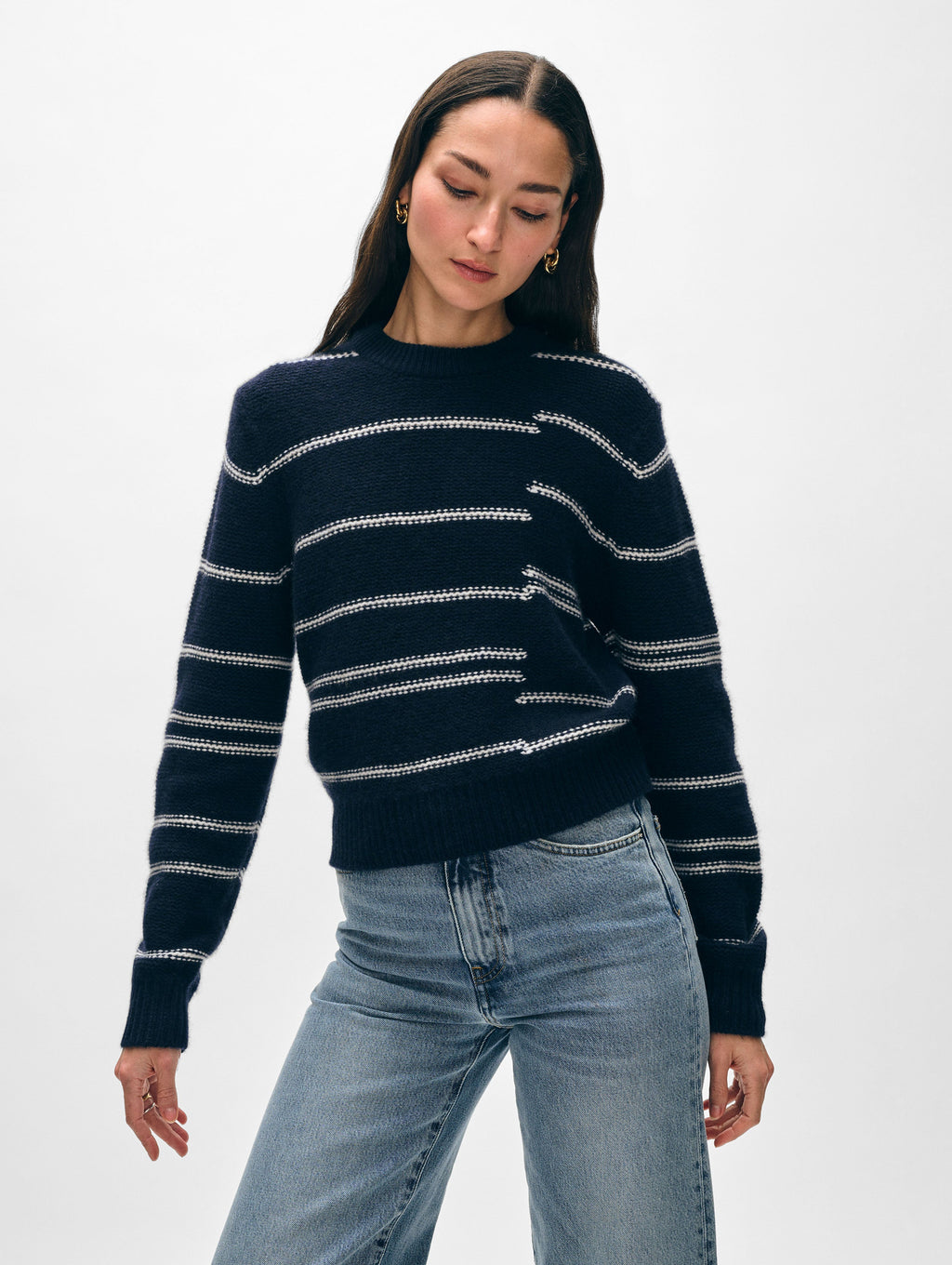 Cashmere Broken Stripe Crewneck