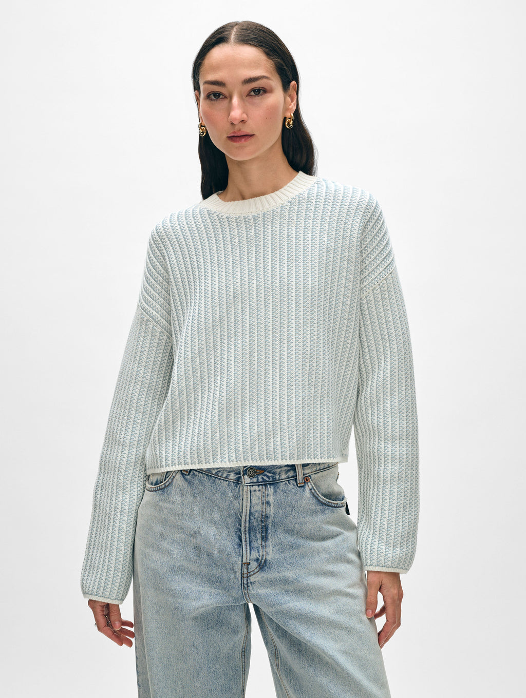 Cotton Two-toned Textured Crewneck