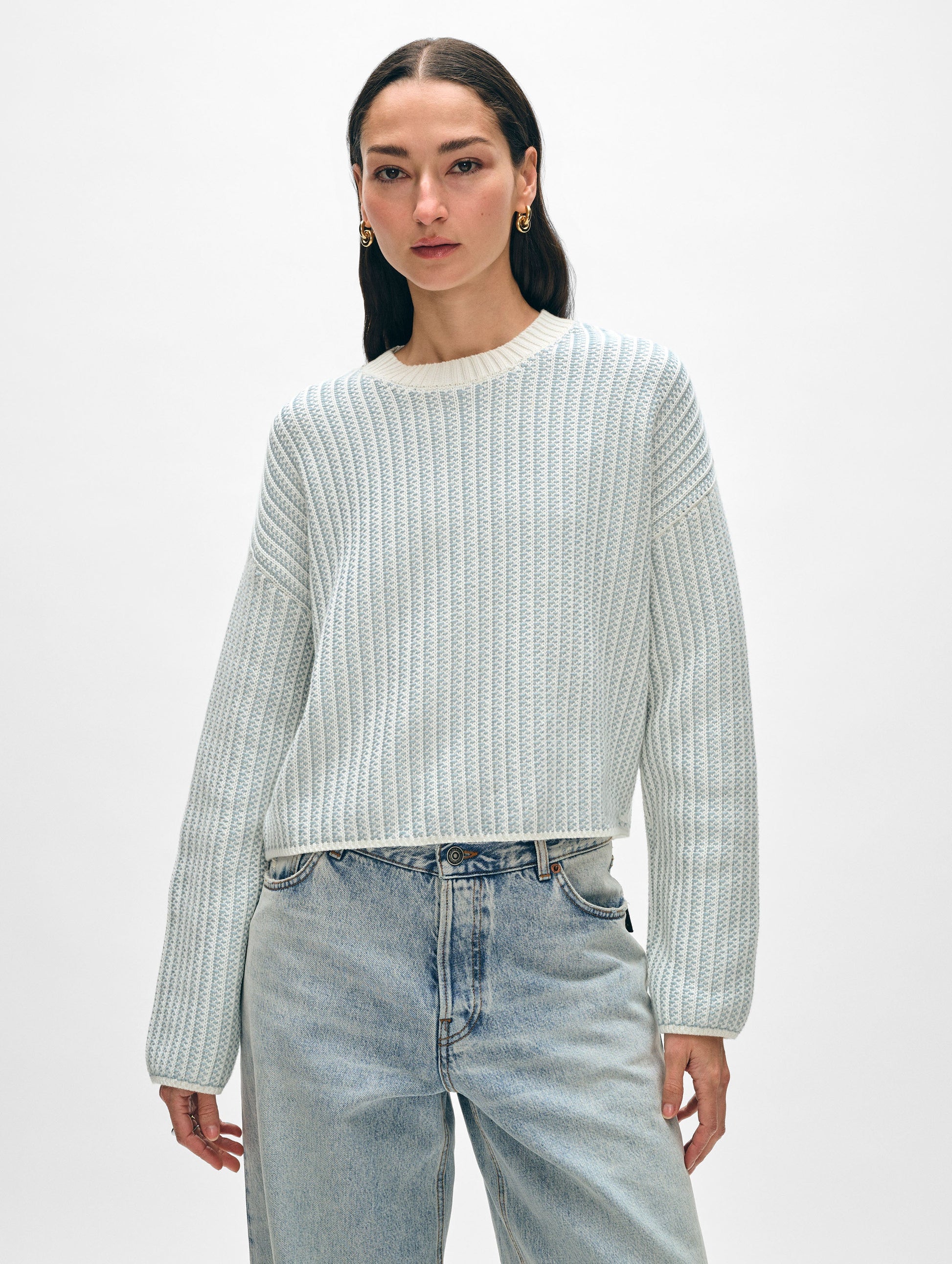 Cotton Two-toned Textured Crewneck