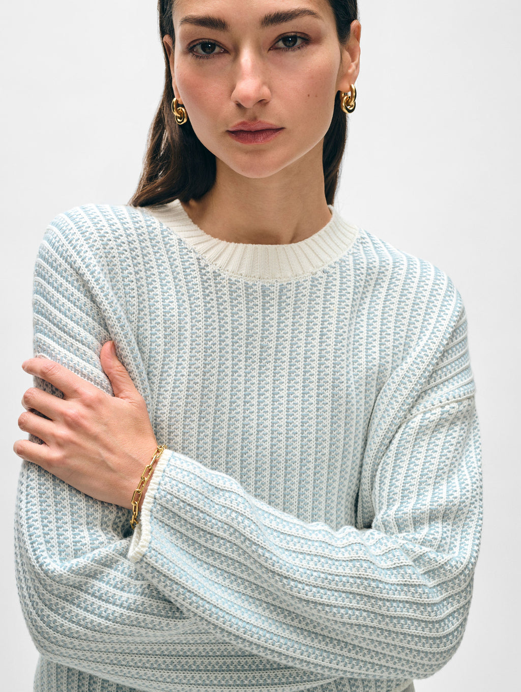 Cotton Two-toned Textured Crewneck