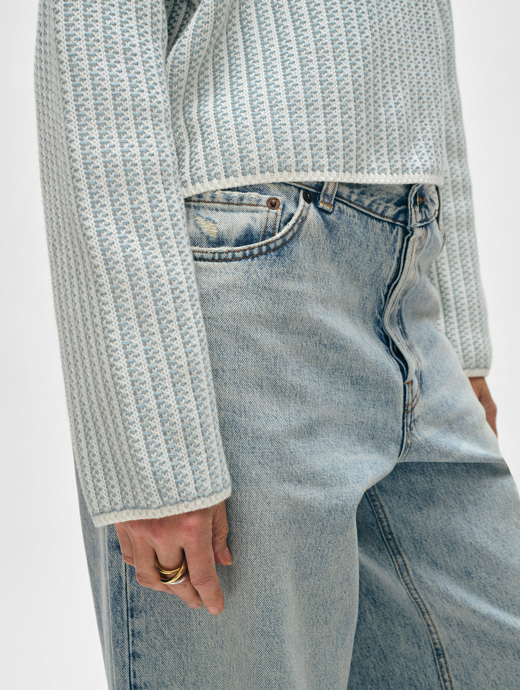 Cotton Two-toned Textured Crewneck