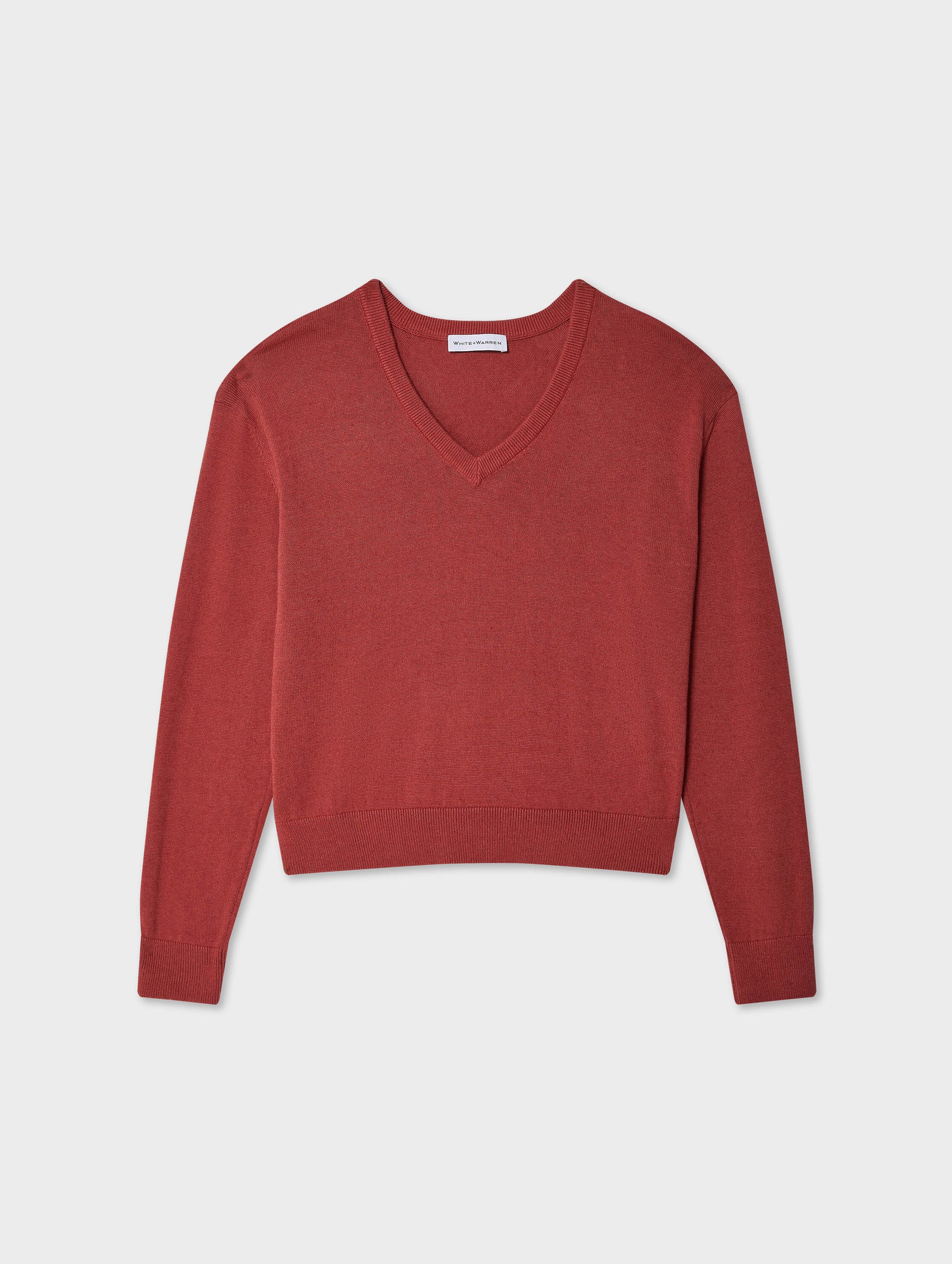 Linen Blend Rib Trim V Neck