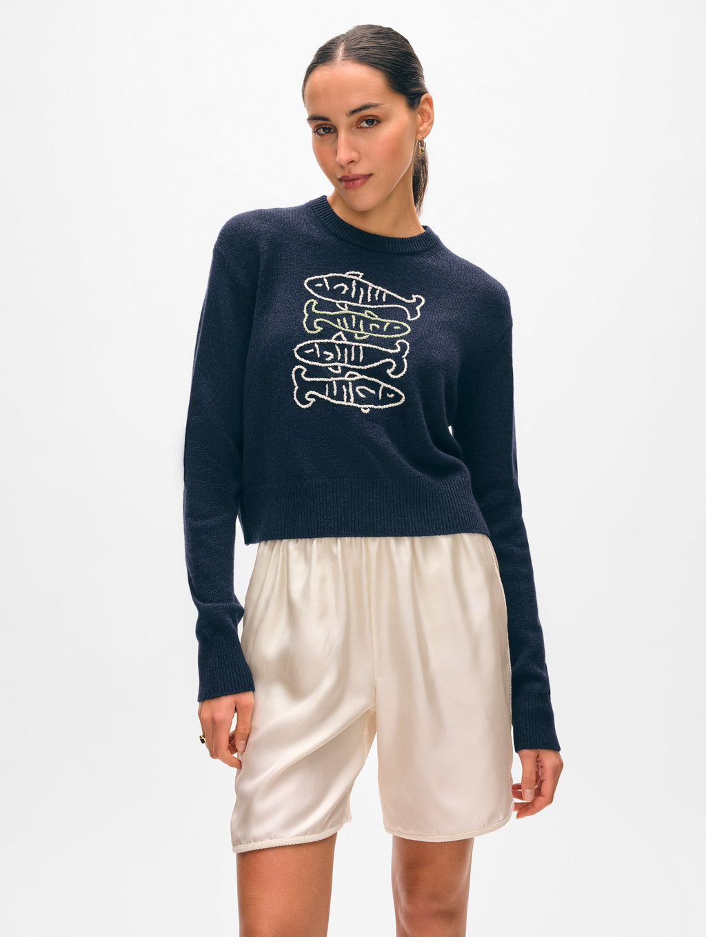 Cashmere Sardine Embroidered Crewneck