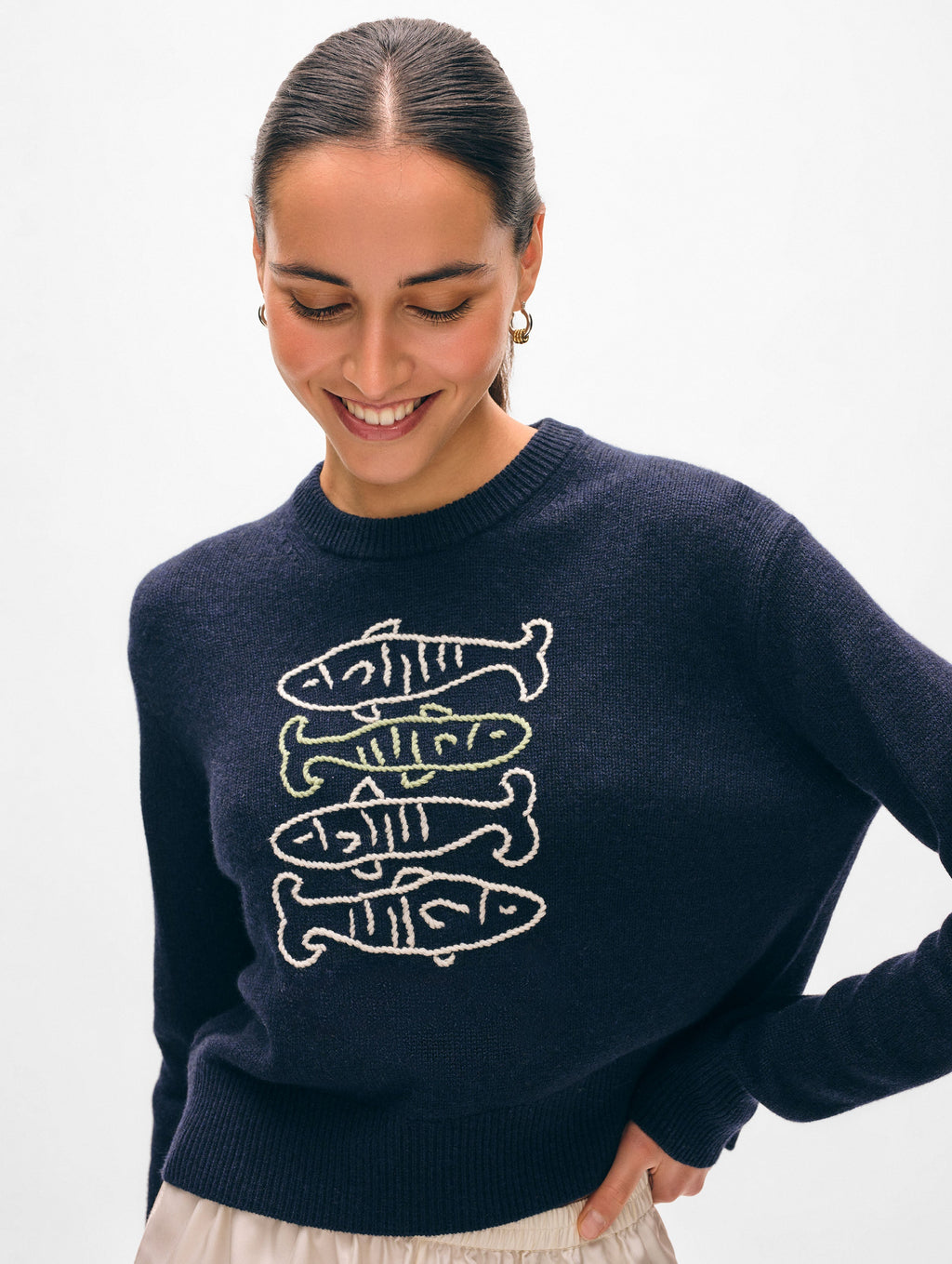Cashmere Sardine Embroidered Crewneck