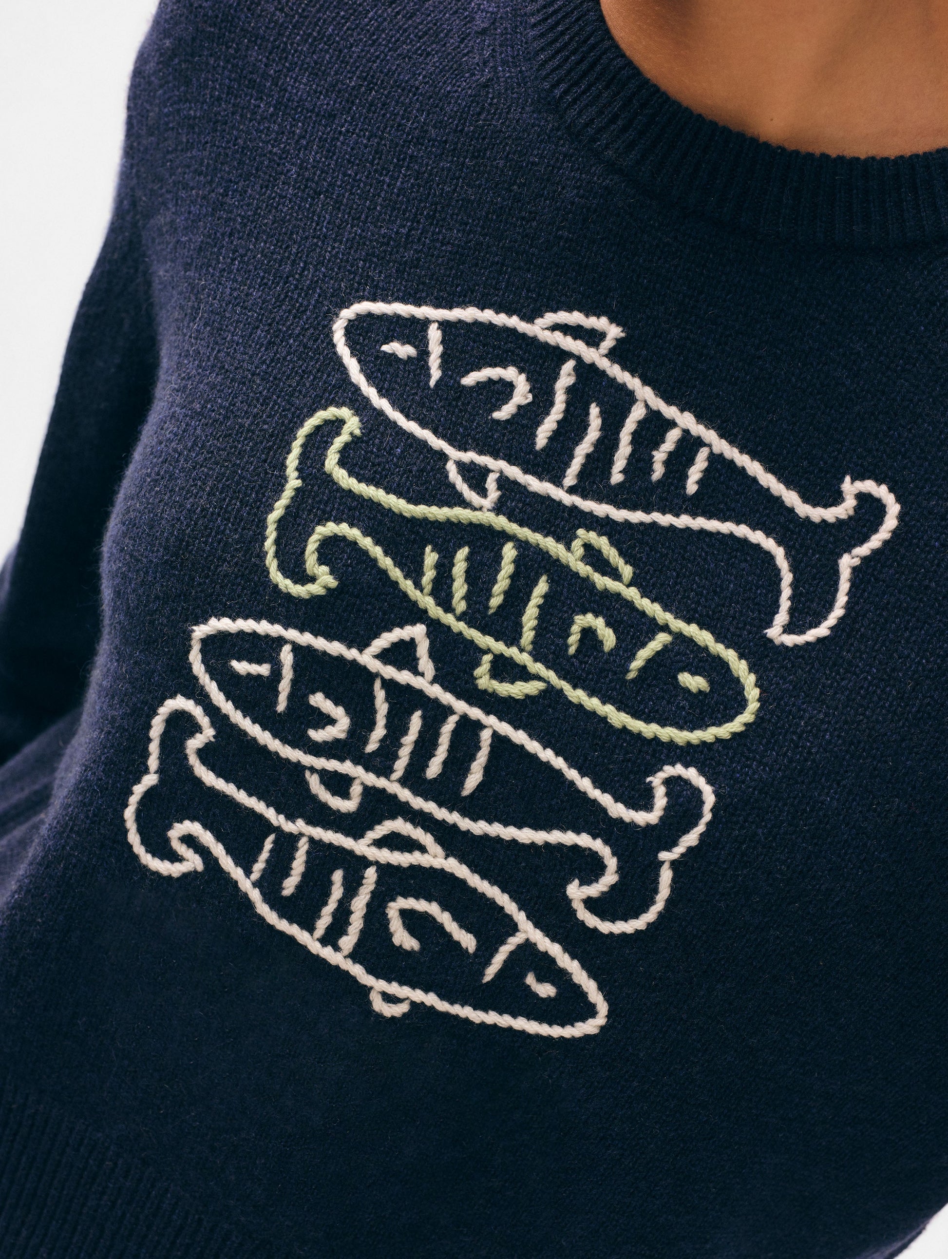 Cashmere Sardine Embroidered Crewneck
