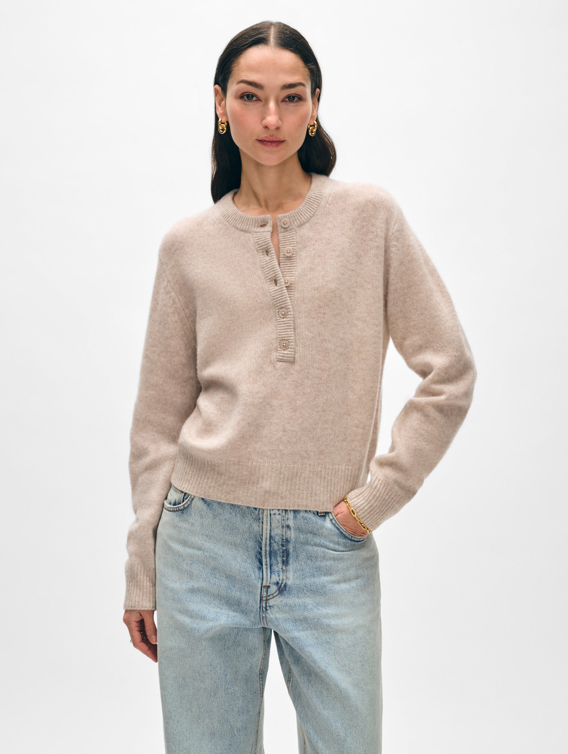 Cashmere Rib Trim Henley