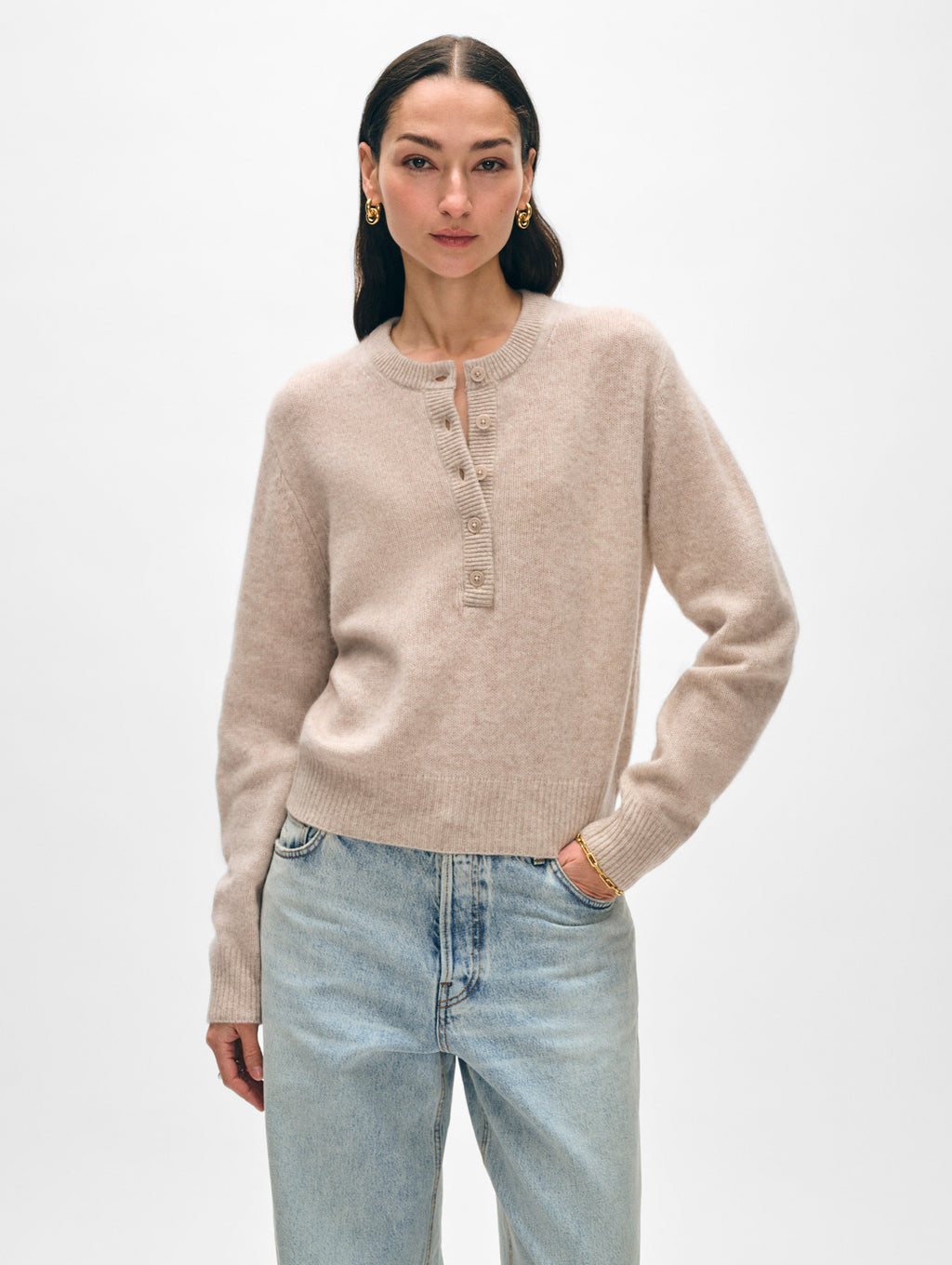 Cashmere Rib Trim Henley