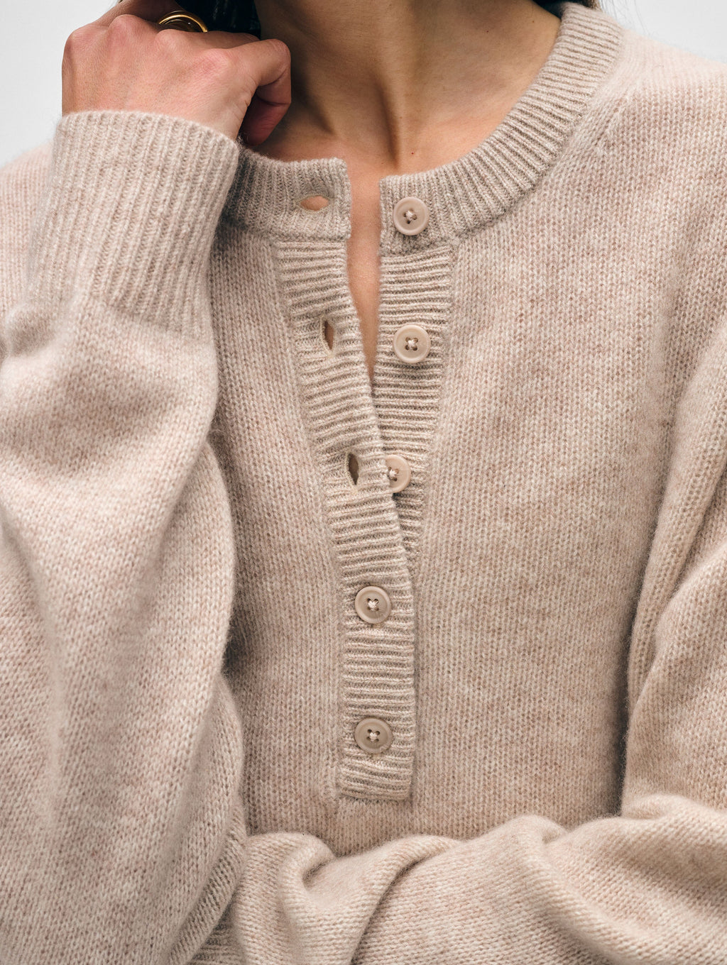 Cashmere Rib Trim Henley