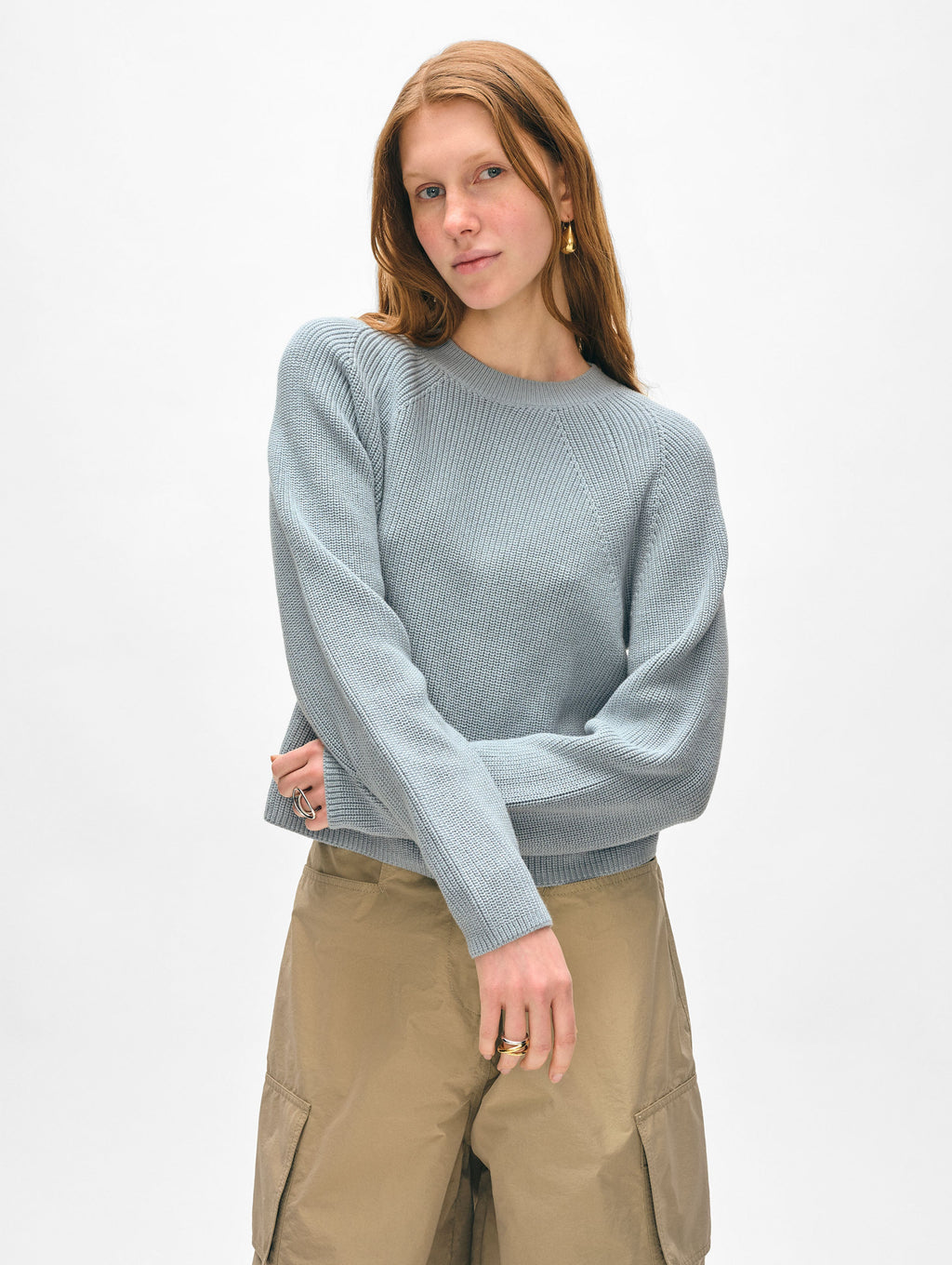 Cotton Ribbed Raglan Crewneck