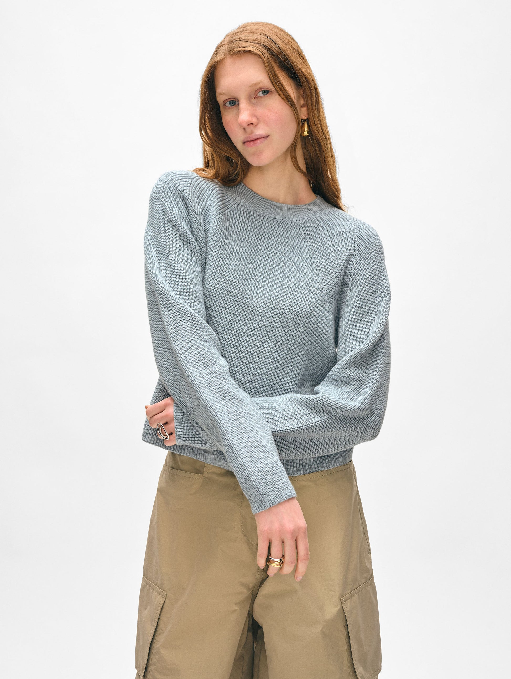 Cotton Ribbed Raglan Crewneck