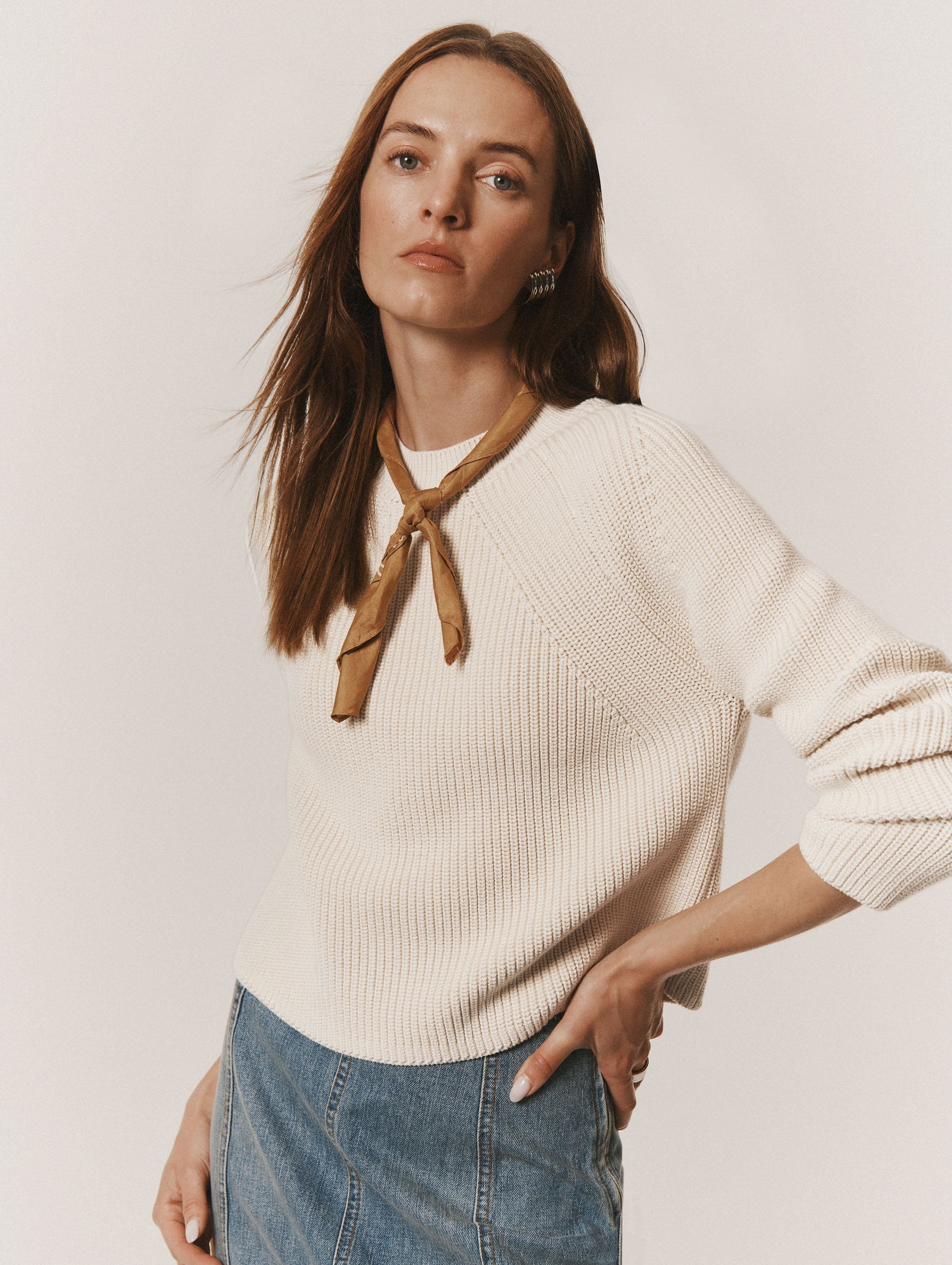 Cotton Ribbed Raglan Crewneck